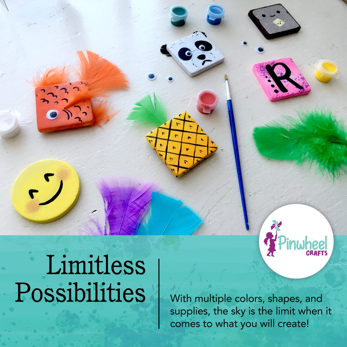 Pinwheel Crafts Magnetic Tile Art Kit Ages 6-12+ Years - Paint Your Own Magnetic Mini Tiles Includes 12 Tiles, Magnets, 8 Paints, Brush, Googly Eyes - DIY Magnet Making Kit for Kids Pinwheel Crafts