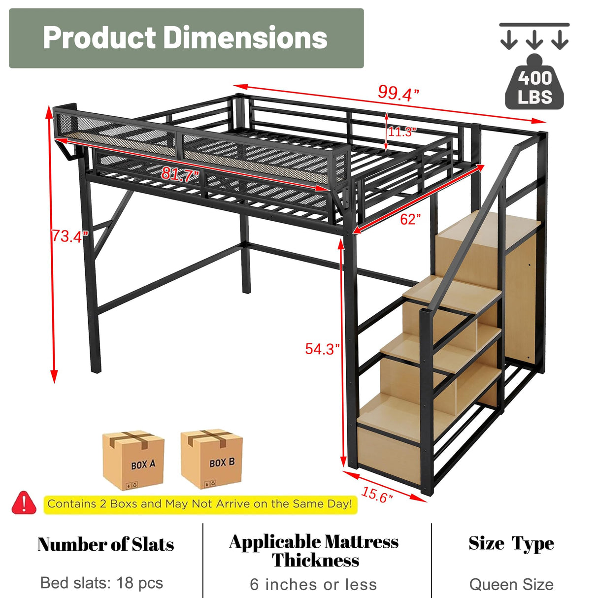 MoproBeti Queen Size Loft Bed Frame for Adults,Metal Lofts Bed Queen with Stairs & Storage Shelves, Heavy Duty High LoftBed with Wardrobe for Teens,Girls Boys, No Box Spring Needed, No Noise, Black MoproBeti