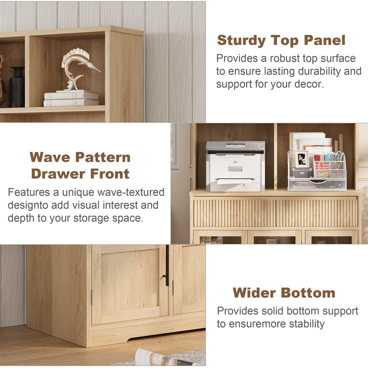 IDEALHOUSE 60'' Kitchen Pantry Cabinet, Tall Pantry Storage Cabinet with Microwave Stand, Farmhouse Kitchen Hutch with Storage Drawers for Living Room, Dining Room (Pear Wood) IDEALHOUSE