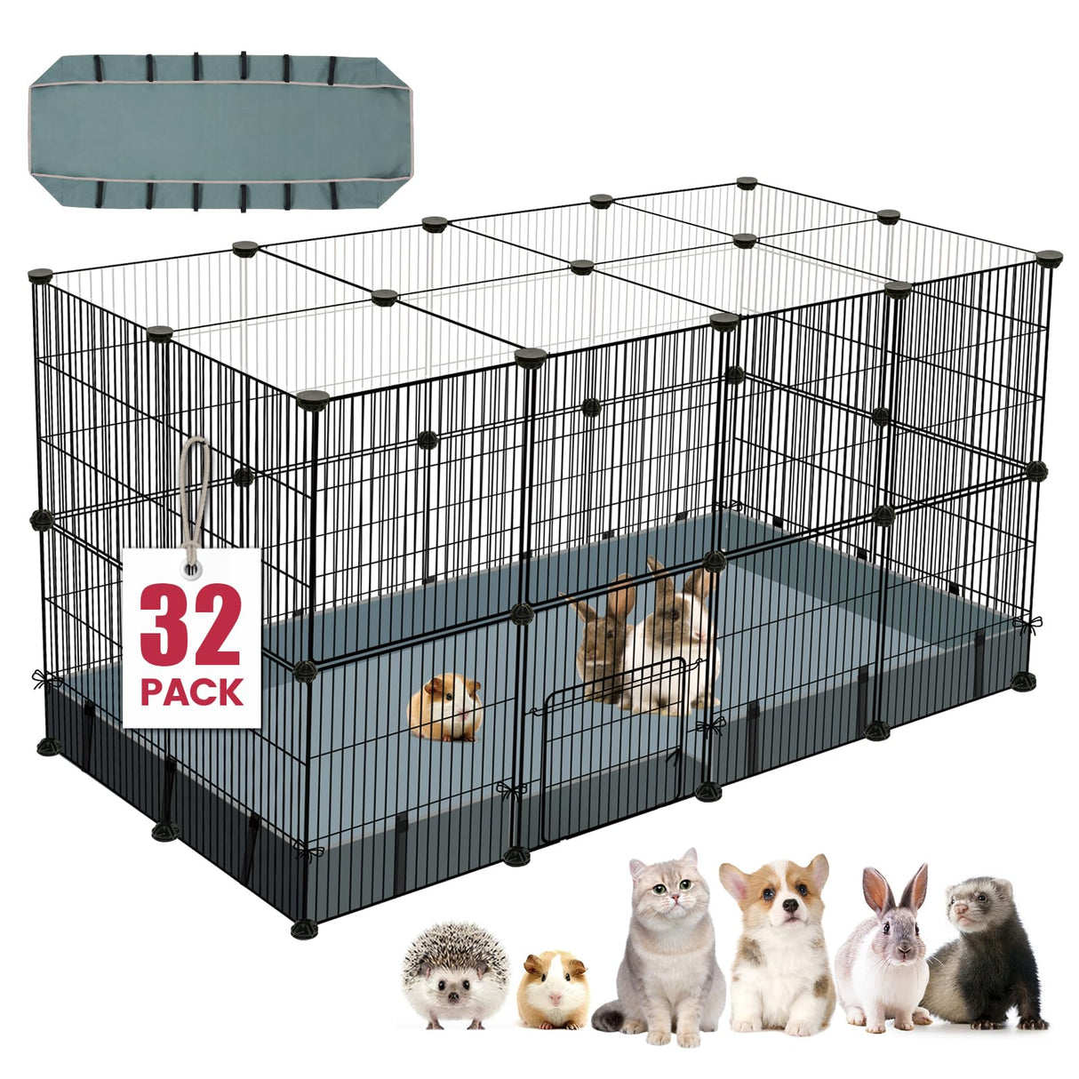 VISCOO 32 Panels Small Animal Playpen,Pet Playpen with Waterproof Mat,C&C Cage for Guinea Pigs, Play Pen for Rabbit and Chicken,Bunny Pen VISCOO