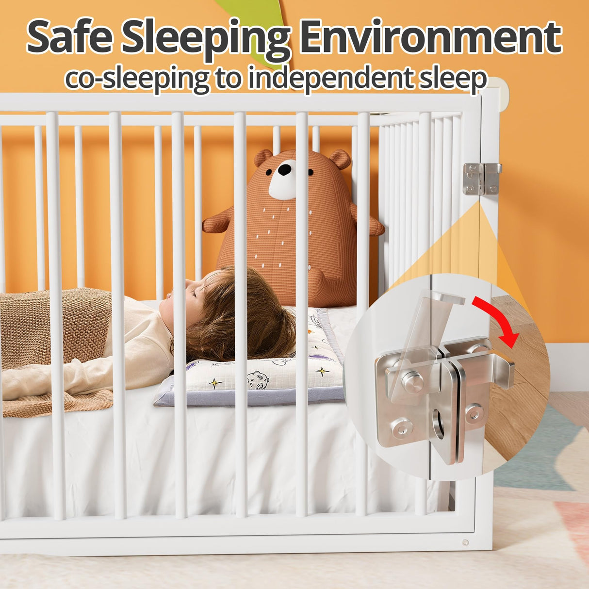 TURRIDU Twin Floor Bed for Child, Metal Montessori Bed Frame with Safety Guardrails & Door, Montessori Floor Bed Frame with Anti-Collision Cotton for Girls and Boys, No Box Spring Needed, White TURRIDU