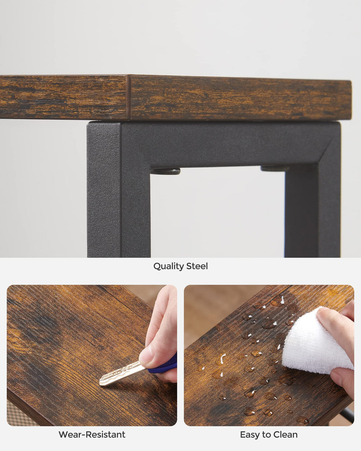 VASAGLE Slim Rolling Cart, 4-Tier Storage Cart, Narrow Cart with Handle, 5.1 Inches Deep, Metal Frame, for Kitchen, Dining Room, Living Room, Home Office, Rustic Brown and Classic Black ULRC032B01V1 VASAGLE