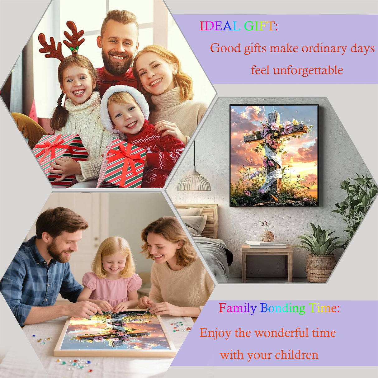 Cross Diamond Art Kits for Adults, Flowers Diamond Painting Kits for Beginners, 5D DIY Sunset Full Drill Round Diamond Painting Gem Art for Adults, Home Wall Decor 12 x 16 Inch Generic