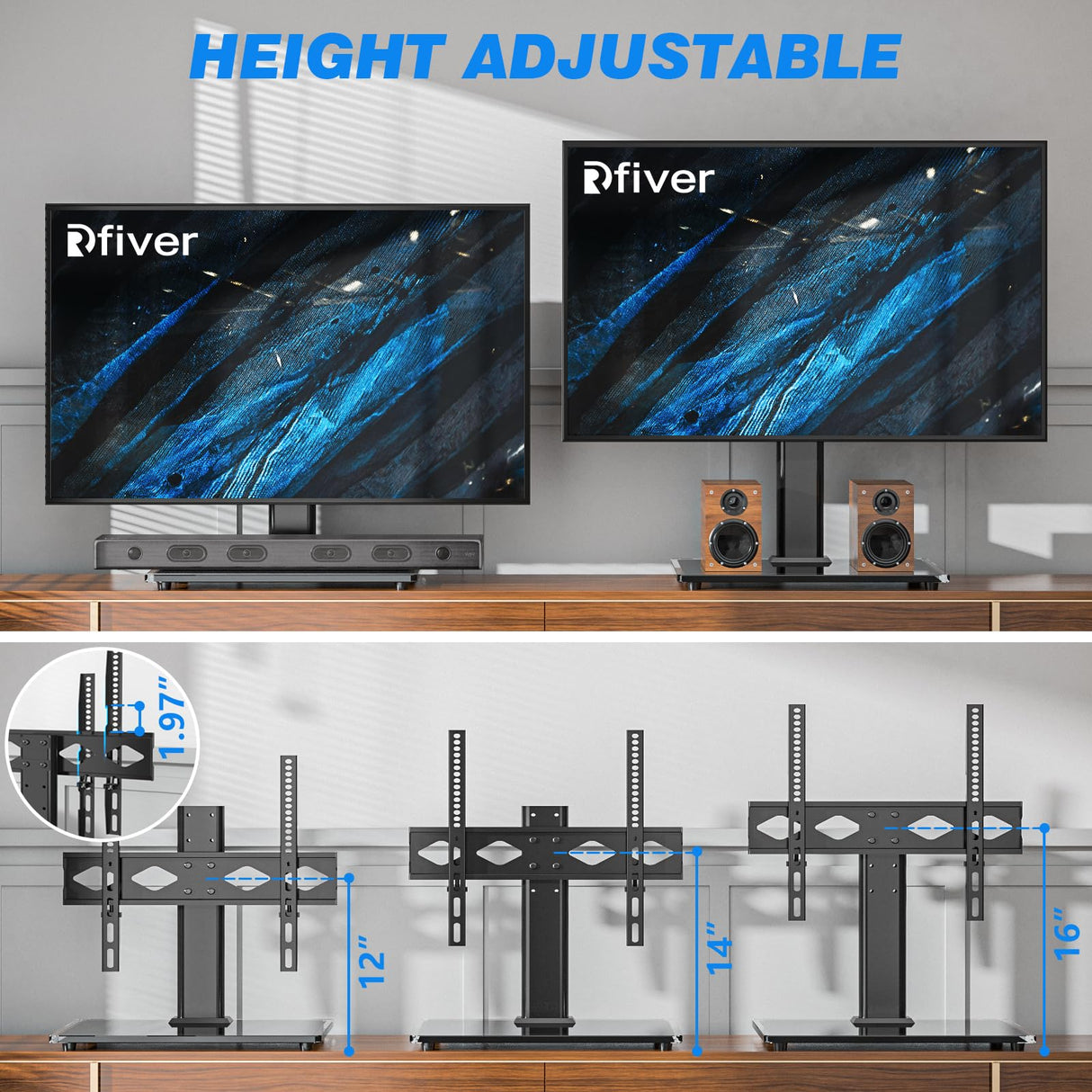 Rfiver Universal Table Top TV Stand TV Base Replacement for Most 27 30 32 39 40 42 43 49 50 55 60 Inch LCD LED Plasma Flat Screen TVs, Vesa Mount Holds up to 88 lbs, Height Adjustable Rfiver