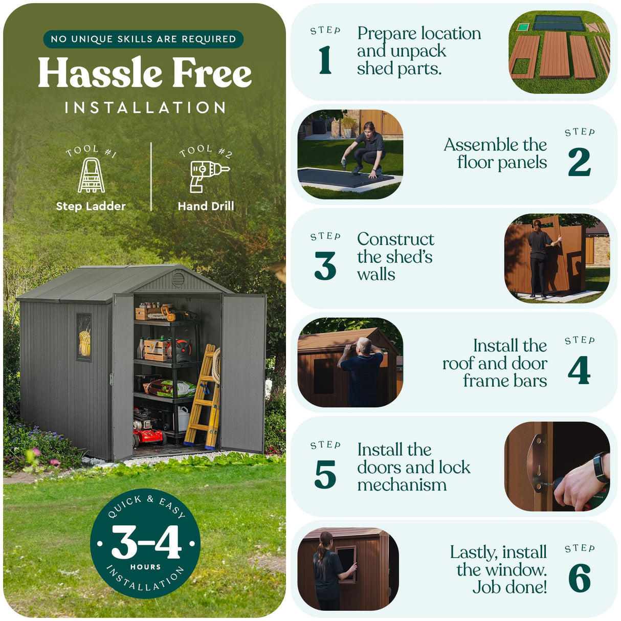 Keter Darwin 6x8 Ft Resin Storage Shed, Graphite Gray – Double Doors with Window & Skylight Keter