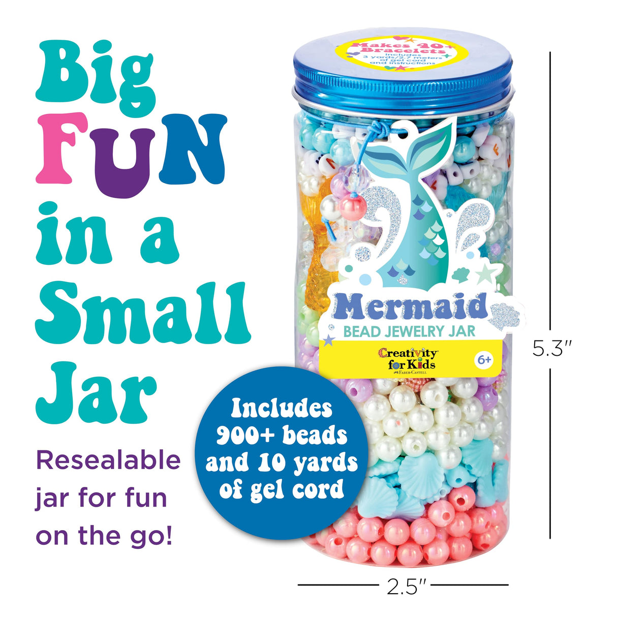 Creativity for Kids Mermaid Bead Jewelry Jar: Create 40+ Friendship Bracelets for Girls, DIY Girls Beads Jewelry Making Kit, Mermaid Gifts, Kids Craft for Ages 6-8+ Creativity for Kids