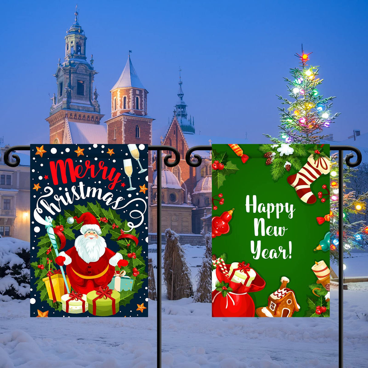 Shimeyao 54 pcs Blank Sublimation Flags DIY Lawn Garden Flags Blank Heat Transfer Banner 11.8 x 17.7 Inches Sublimation Polyester Lawn Flag for Christmas Halloween Thanksgiving Festival Indoor Outdoor Shimeyao