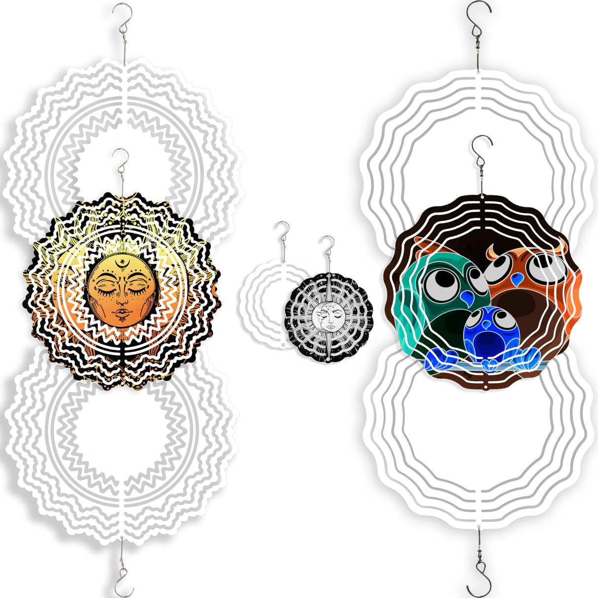 9PCS Sublimation Wind Spinner Blanks Set, 3D Aluminum Hanging DIY Crafts Ornaments for Indoor Outdoor Terrace Garden Heat Press Transfer Sublimation Blanks Wind Spinners Zeloyaut