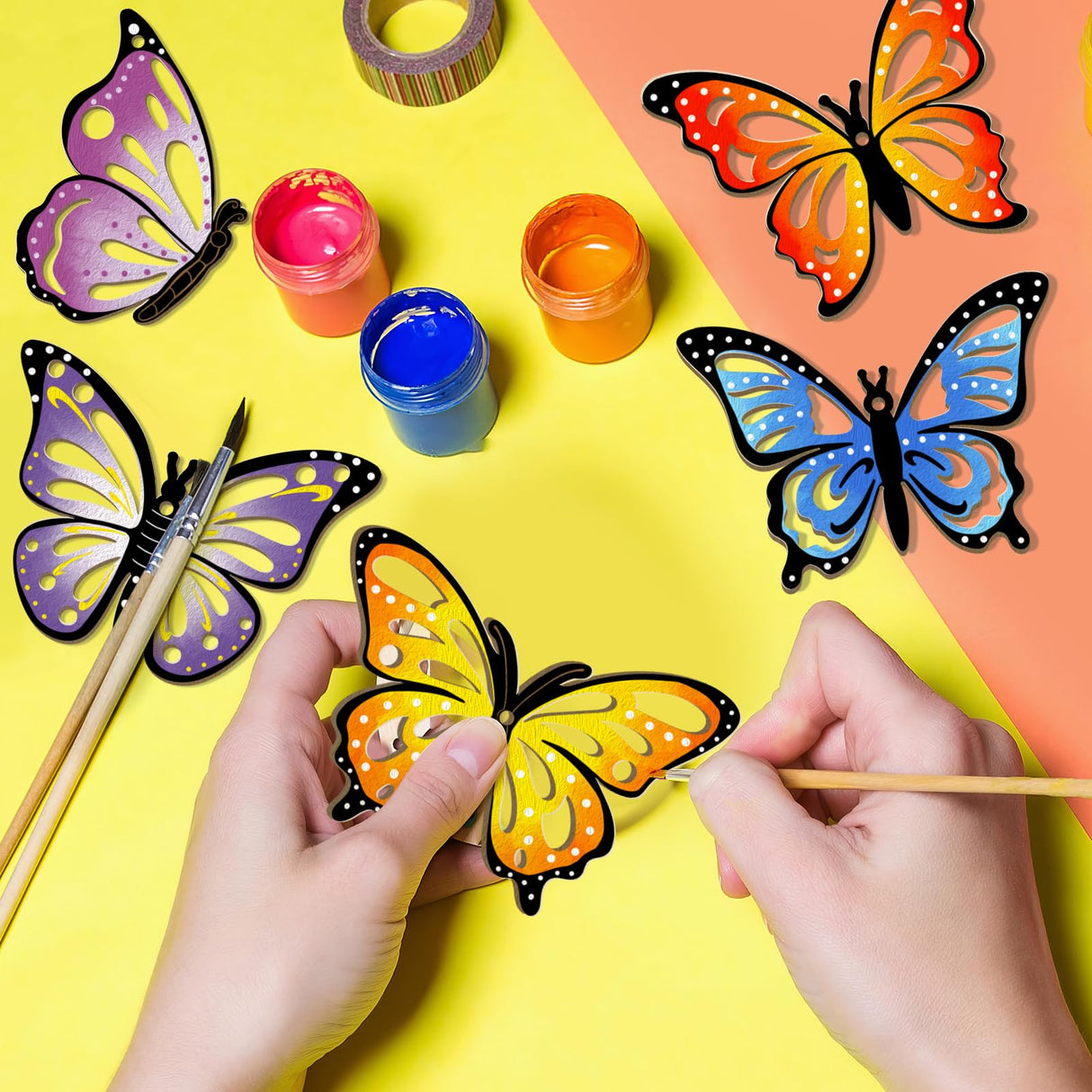 36PCS Wooden Hollow Butterfly Ornaments to Paint, 6 Styles DIY Blank Unfinished Wood Cutouts Ornament for Crafts Hanging Decorations Summer Sophena