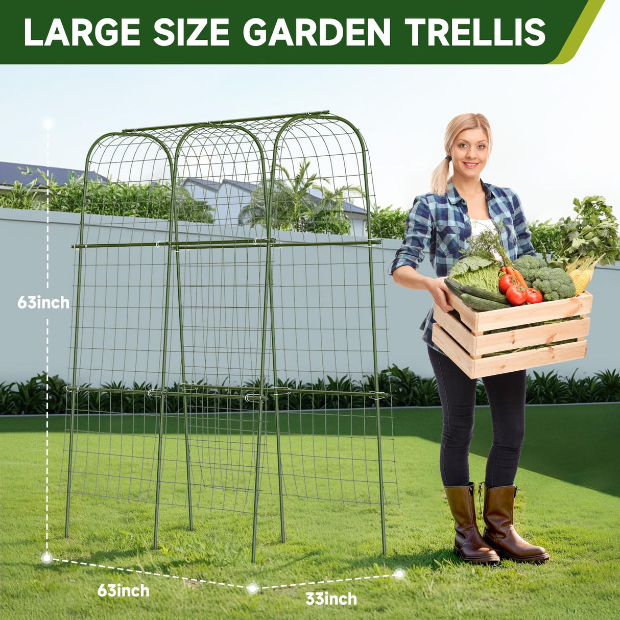 HIRALIY Cucumber Trellis for Climbing Plants Outdoor, 5 ft Tall Metal Garden Trellis, Arch Tunnel for Tomato Grape Vine Vegetables, Plant Support Archway for Garden Raised Bed, Green HIRALIY