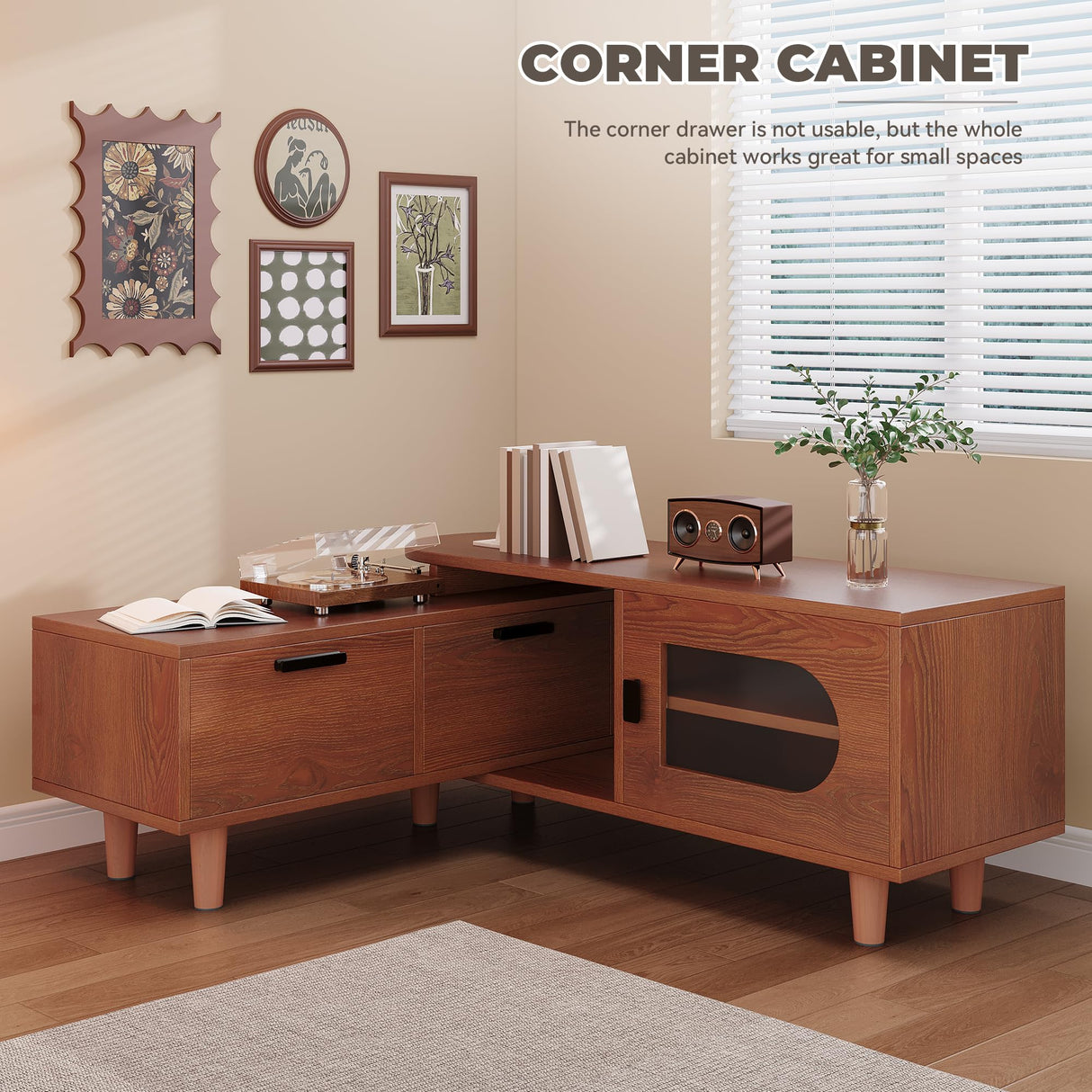 YITAHOME Extendable TV Stands with 2 Drawers & 1 Cabinet, Adjustable to Corner TV Cabinet, Modern Entertainment Center, TV Consoles for Living Room, Retractable to 64 Inches (Red Brown Walnut) YITAHOME