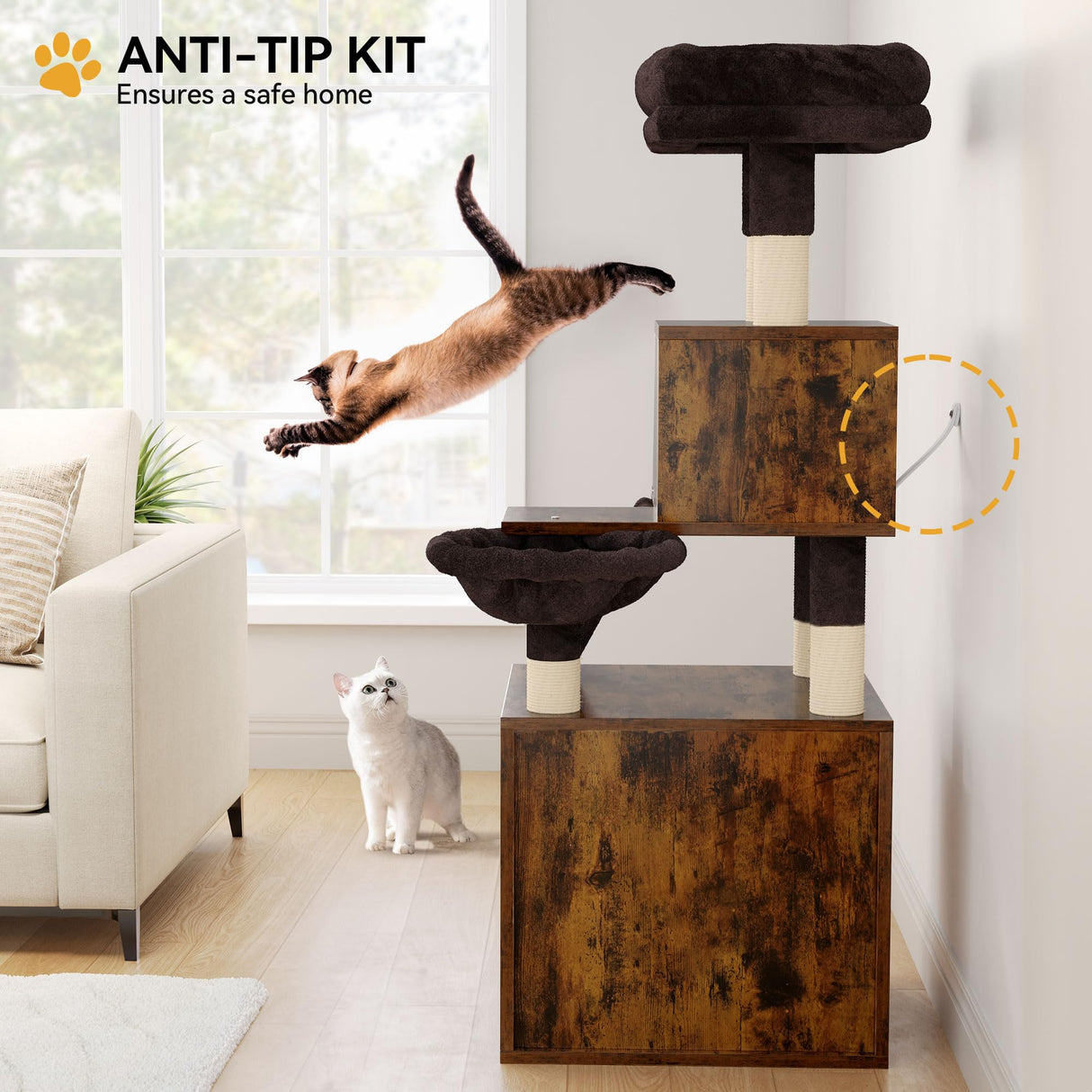 YITAHOME Modern Cat Tree with Litter Box Enclosure, Combo Endtable and Large Cat Tower with Basket, 4-in-1 Litter Box Furniture Hidden and Scratching Post for Large Cats YITAHOME