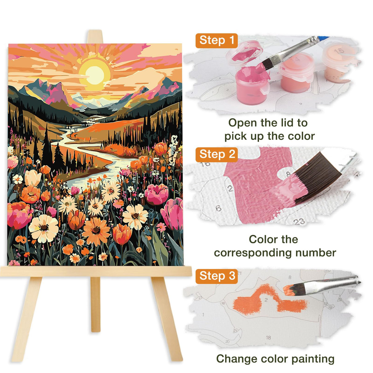 Lxmsja Mountains Paint by Numbers Kit for Adults, Sunset Acrylic Paint by Numbers for Adults Beginner, DIY Craft Supplies Oil Painting Kits for Home Wall Decor 16x20 inch (No Frame) Lxmsja