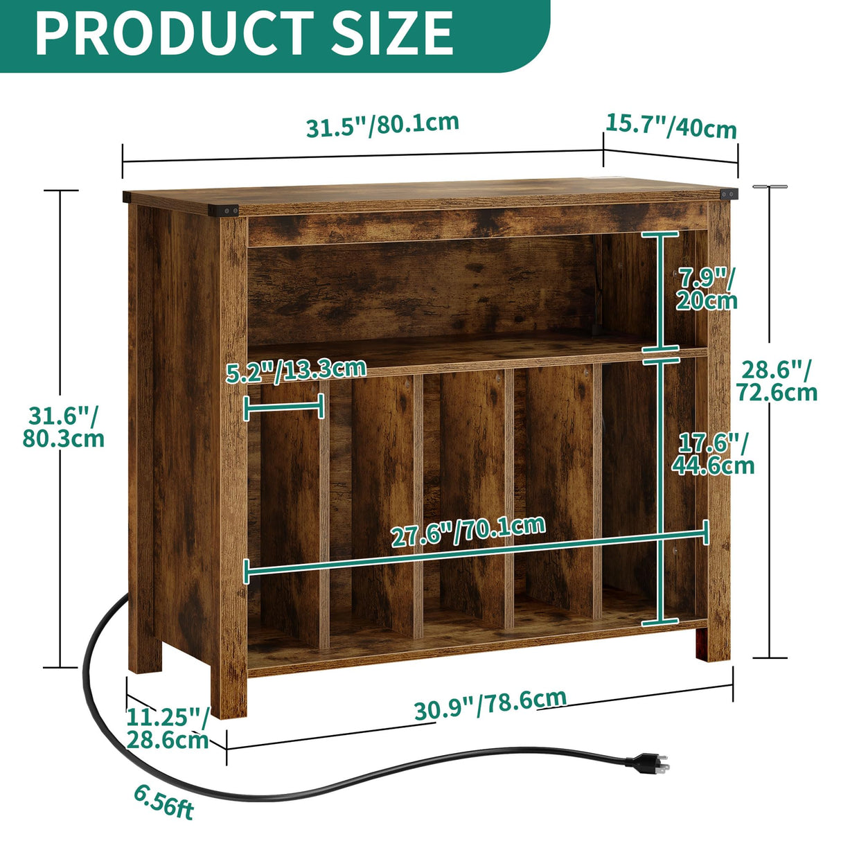 YITAHOME Large Record Player Stand with Power Outlets & LED Lights, Vinyl Record Storage Table with Display Shelf Holds Up to 120 Albums, Turntable Stand for Living Room, Bedroom, Brown YITAHOME