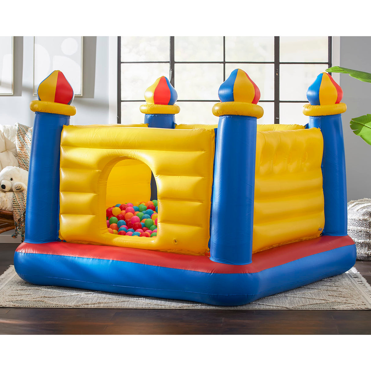 Intex Inflatable Colorful Jump-O-Lene Castle Bounce House, for 2 Kids Ages 3-6 - Large Blow-Up Indoor Outdoor Children's Bouncer Jumper Playhouse Intex