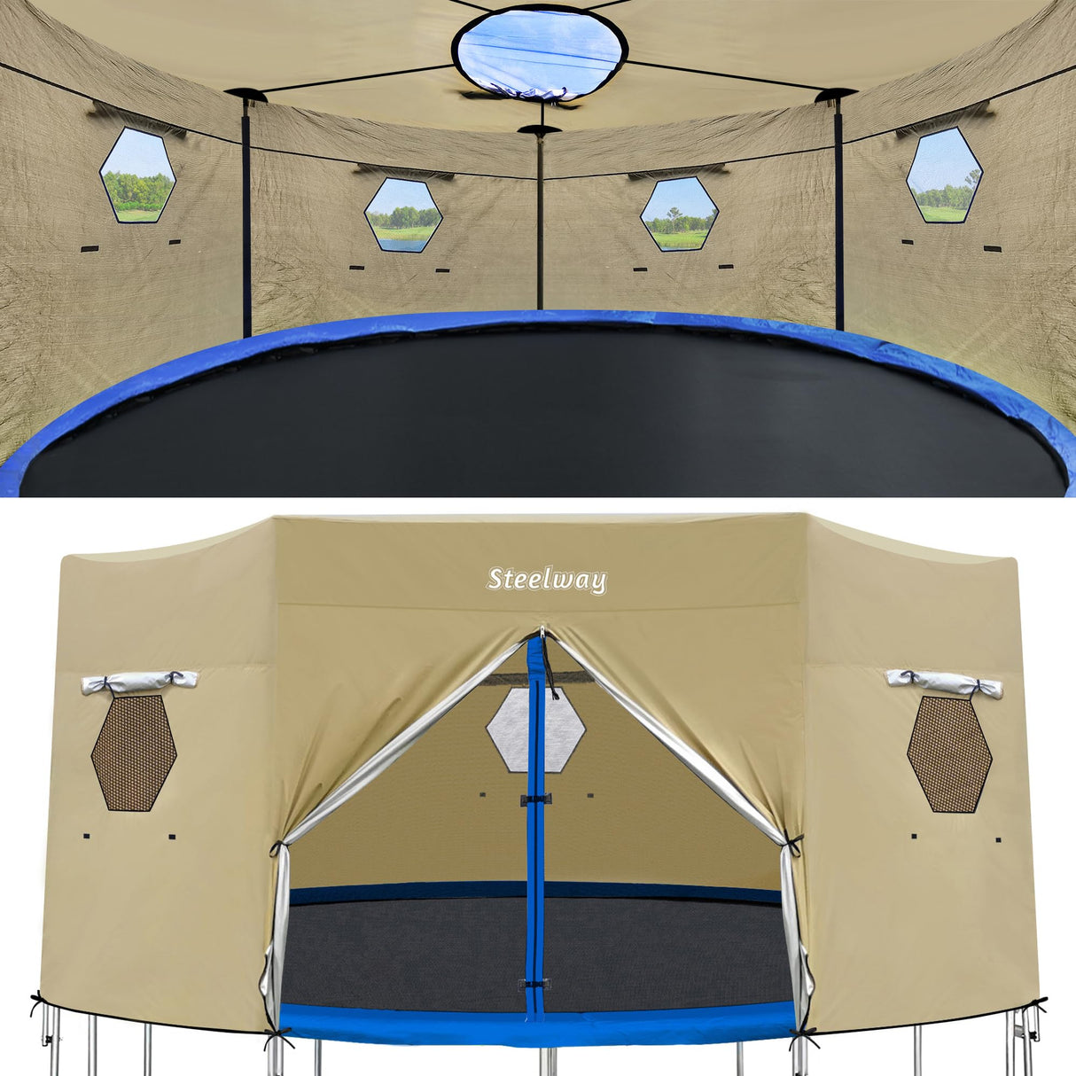 Steelway 14FT Trampoline Tent Cover for Straight Pole Round Trampoline with 6 W-Shape Legs steelway