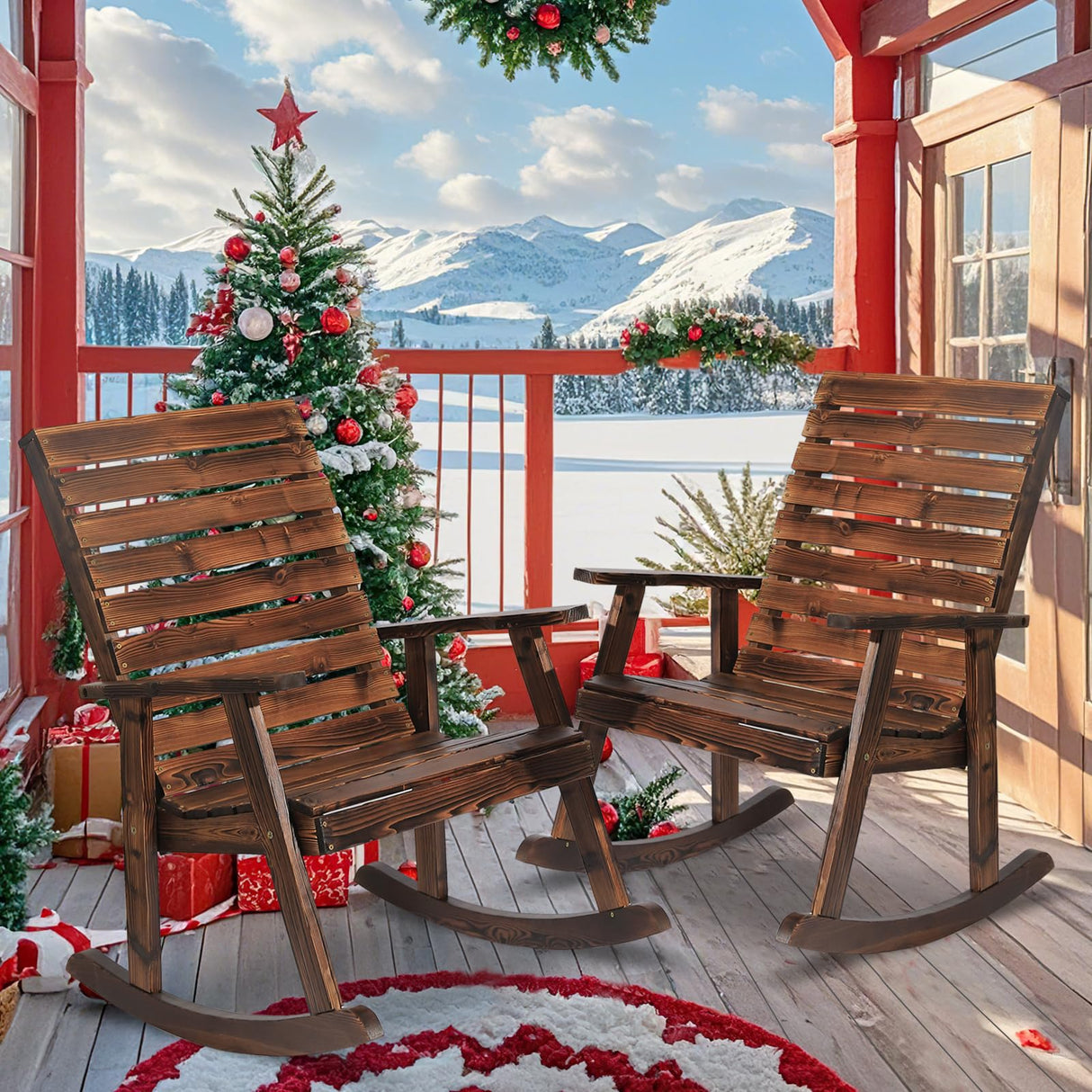 Outdoor Rocking Chairs Set of 2 - Patio Wood Rocking Chair Furniture Rustic Porch Rocker Chair for Yard, Porch, Balcony & Garden Garturects