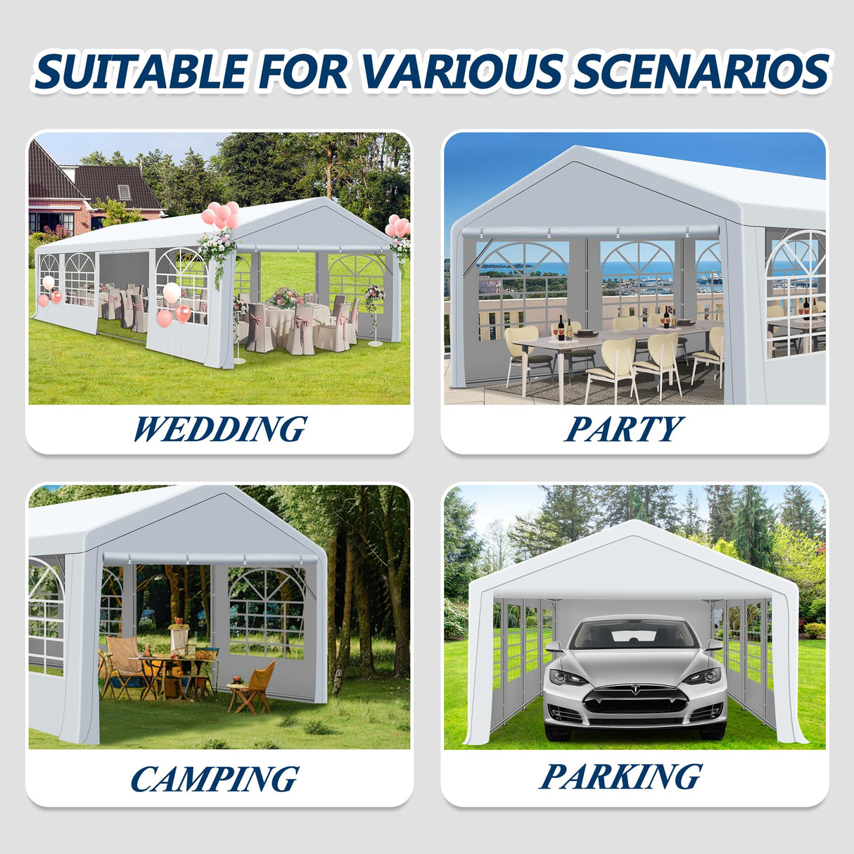 COVERONICS Outdoor Canopy Party Tent, 20'X30' Patio Party Tent with Rollable Sides and 4 Sandbags, Heavy Duty Steel Frame Carport Gazebo Event Tent Perfect for Wedding, Birthday Party, Outdoor Event COVERONICS