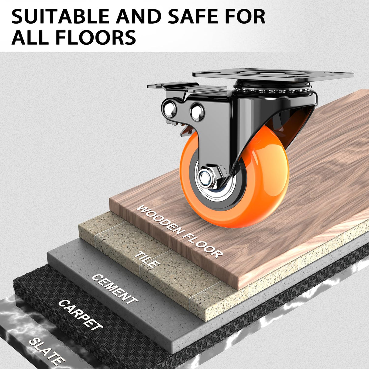 2 Inch Caster Wheels Set of 4, Heavy Duty Casters with Brake, No Noise Locking Swivel Casters with Polyurethane (PU) Wheels, Casters Wheels for Cart, Furniture and Workbench (Two Hardware Include) LUTUMEI