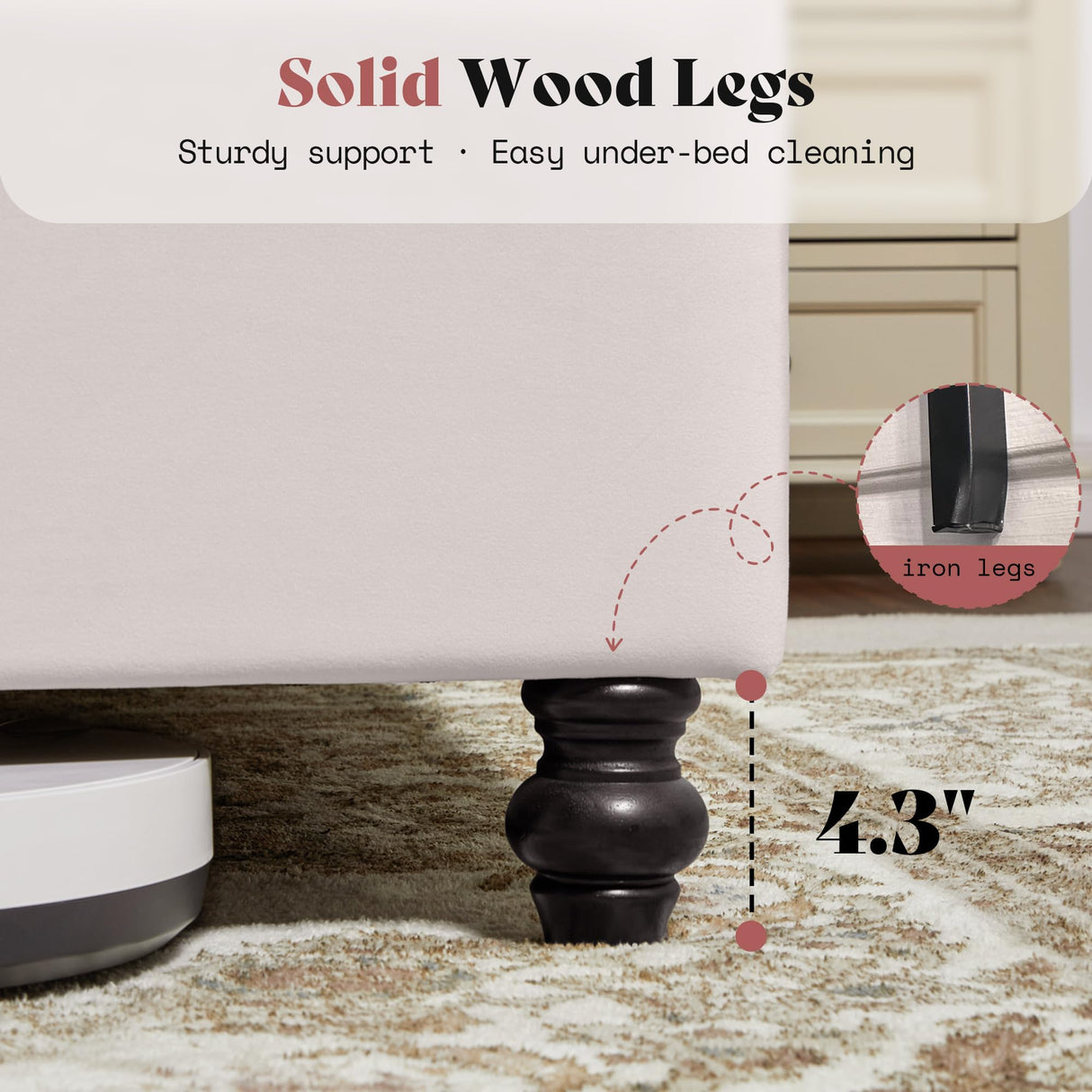 AMERLIFE Queen Size Bed Frame with 60" Tall Wingback Headboard, Velvet Upholstered Platform, Button Tufted Sleigh Design, No Box Spring Needed,Cream AMERLIFE