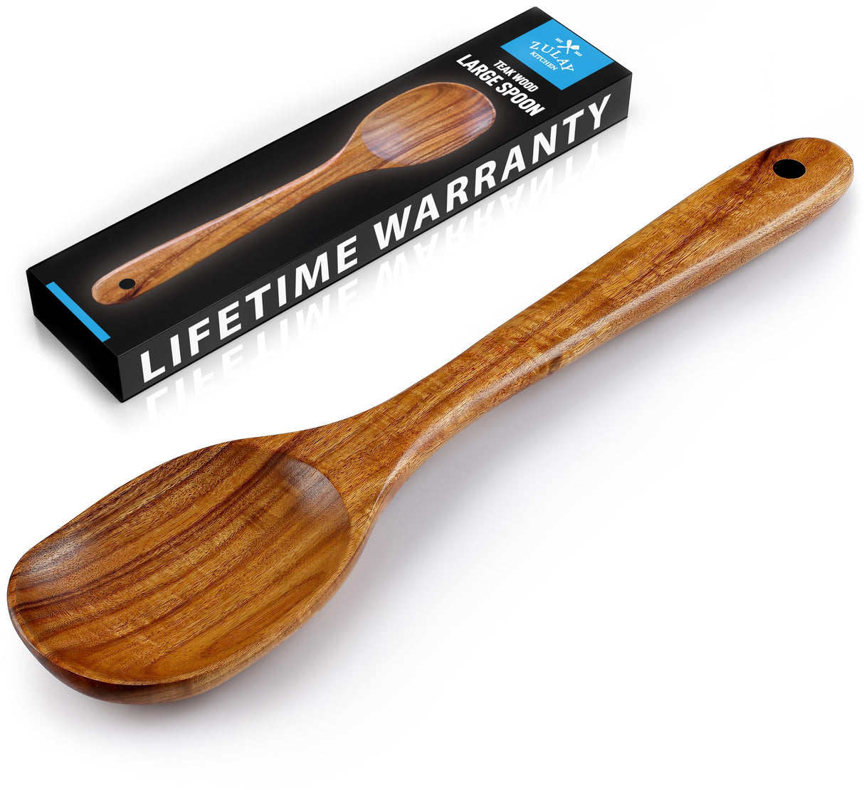 Zulay Kitchen Premium Large Teak Wooden Spoon For Cooking - Durable Wooden Cooking Utensil, Perfect Wooden Kitchen Utensil Set Addition, Smooth Finish Natural Teak Spoon, Non-Stick Wooden Spoon Zulay Kitchen