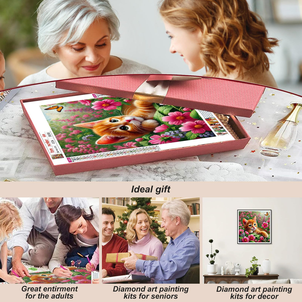 Stalente Diamond Painting Kits for Adults Cat, 5D DIY Diamond Art Kits for Beginners Round Full Drill Diamond Painting for Home Wall Decoration Gift 12×12inch, Animal Stalente