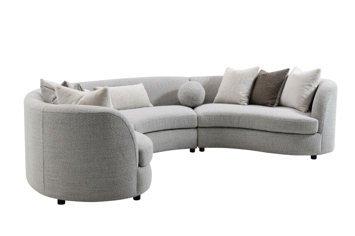 Acme Ivria Curved Sectional Sofa with 9 Pillows in Gray Acme
