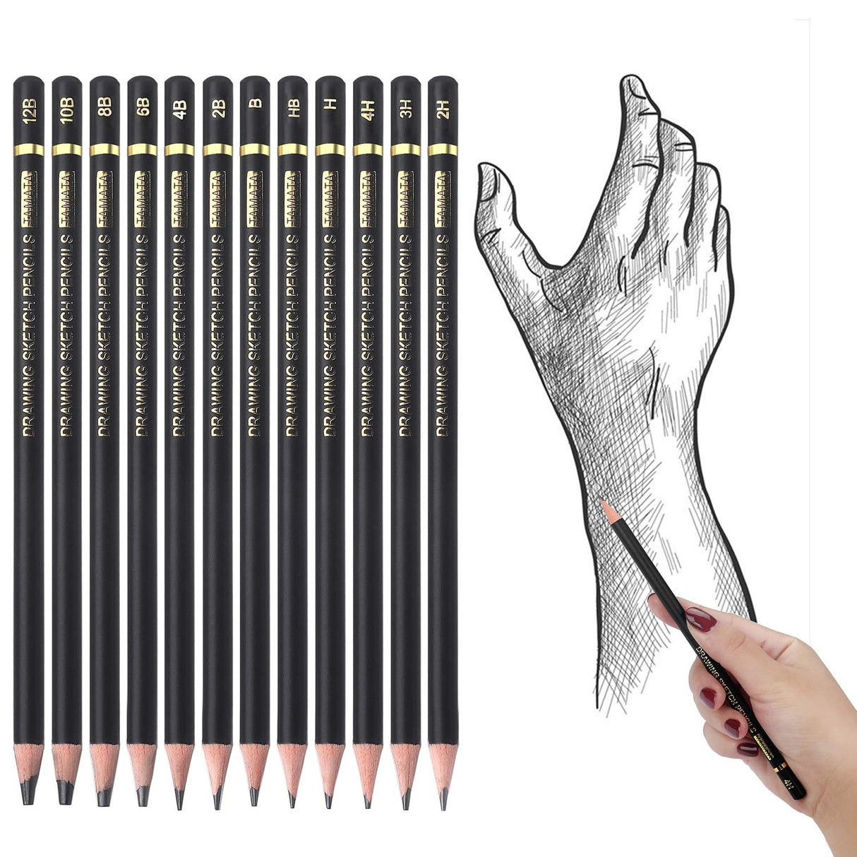 RVOGJP TAMATA Professional Drawing Sketching Pencil Set - 12 Pieces Art Graphite Pencils(12B - 4H), Ideal for Drawing Art, Sketching, Shading, for Beginners & Pro Artists RVOGJP