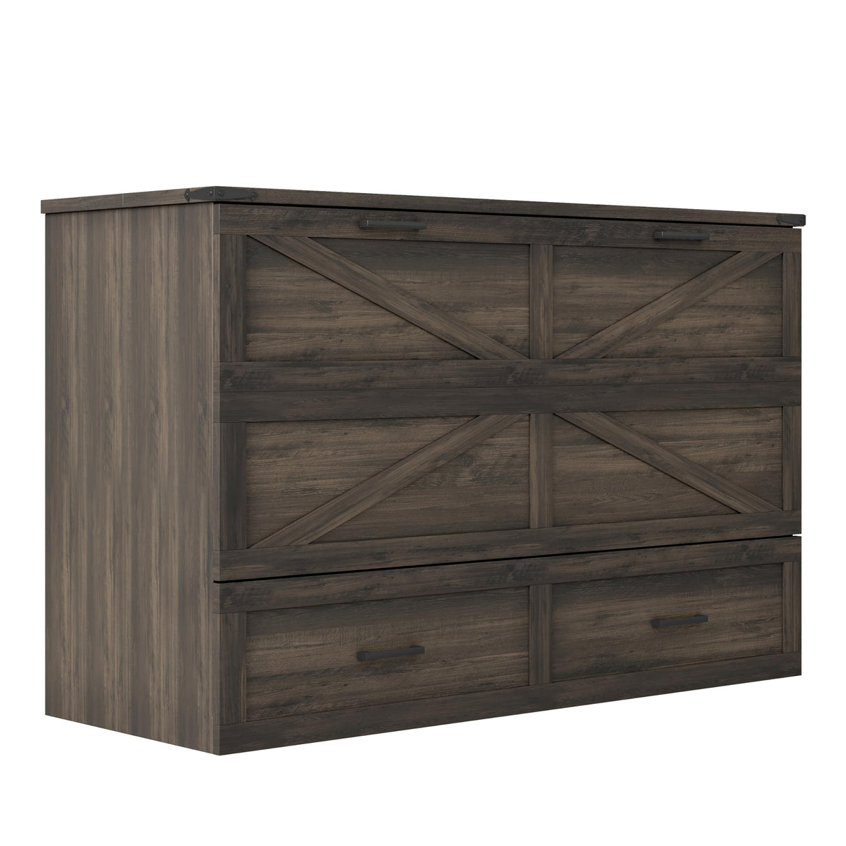 Bellemave Queen Murphy Bed, Cabinet Bed with Charging Station and Storage, Farmhouse Murphy Cabinet with Foldable Panel, Noisy Free, for Guest Bedroom, Living Room, Office, Rustic Gray Bellemave