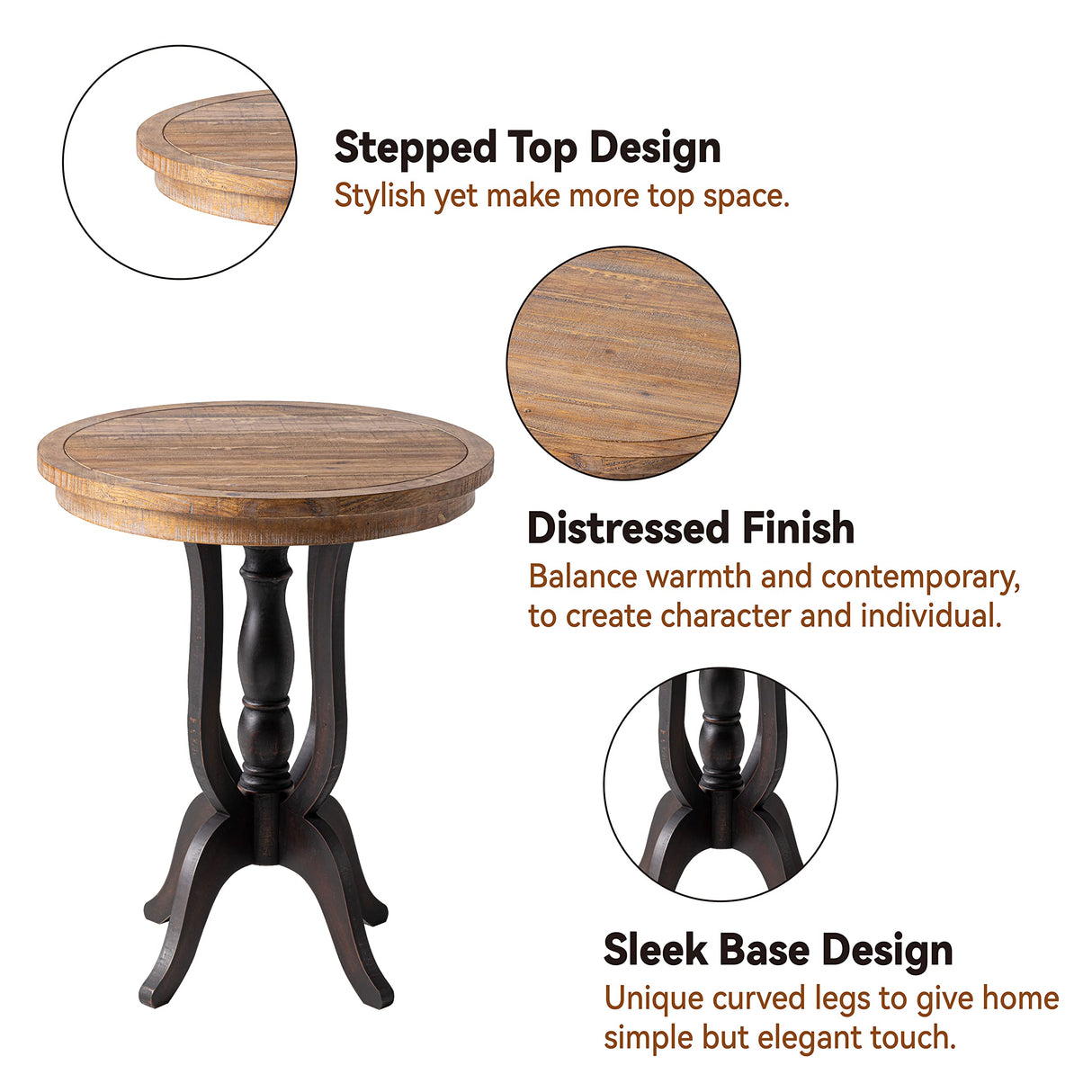 LONYKE Rustic Accent End Table, Farmhouse Side Table with Natural Top for Family, Dining or Living Room, Handcrafted Finish, Black LONYKE