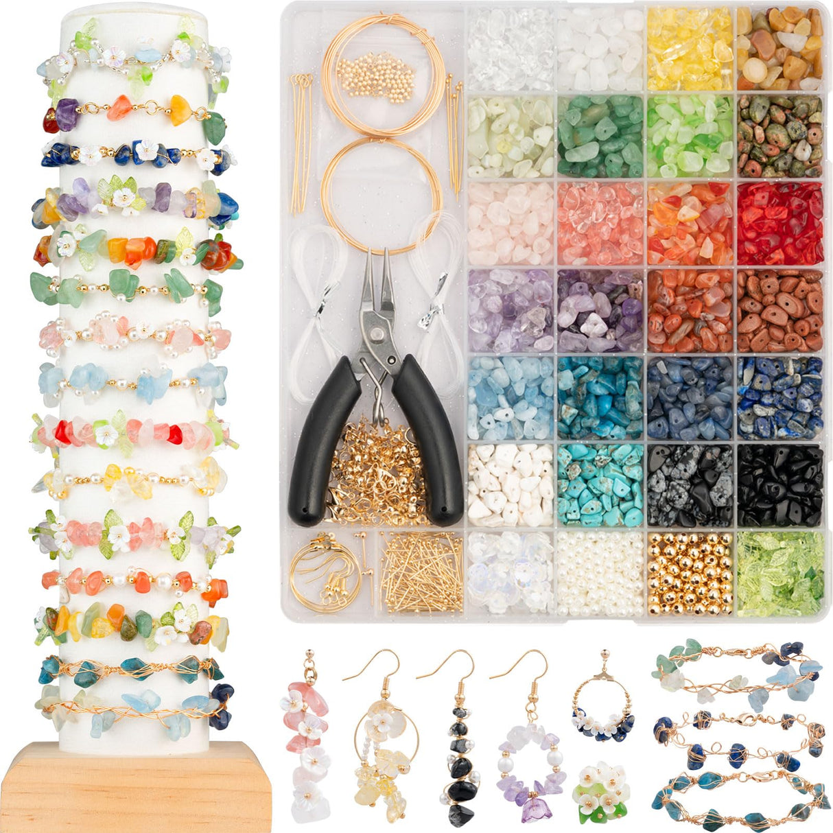 DoDoBeads 1910 Pcs Crystal Chip Beads Kit, Bracelet Making Kit for Adults, Earring Making Kit, Jewelry Making Supplies, Jewelry Starter Kit, Gemstone Beads for Jewelry Making, Natural Stone Beads DoDoBeads