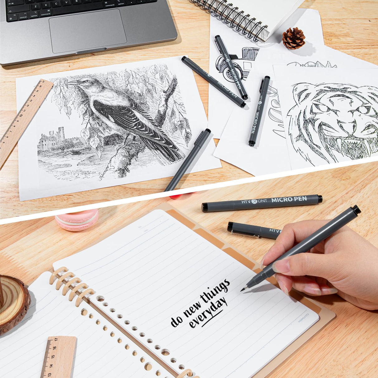 HTVRONT Micro Pens Fineliner Drawing Pens - 13 Pack Artist Pens Fine Liners Sketch Pens Set - 1HB Pencil & 12 Sizes Black Waterproof Archival Ink Pens for Artists Drawing, Anime Christmas Art Supplies HTVRONT