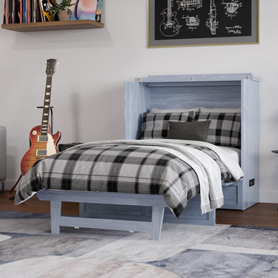 AFI, Northfield Murphy Bed Chest Twin XL with 6" Mattress, Storage Drawer & Built-in USB Charger, Driftwood