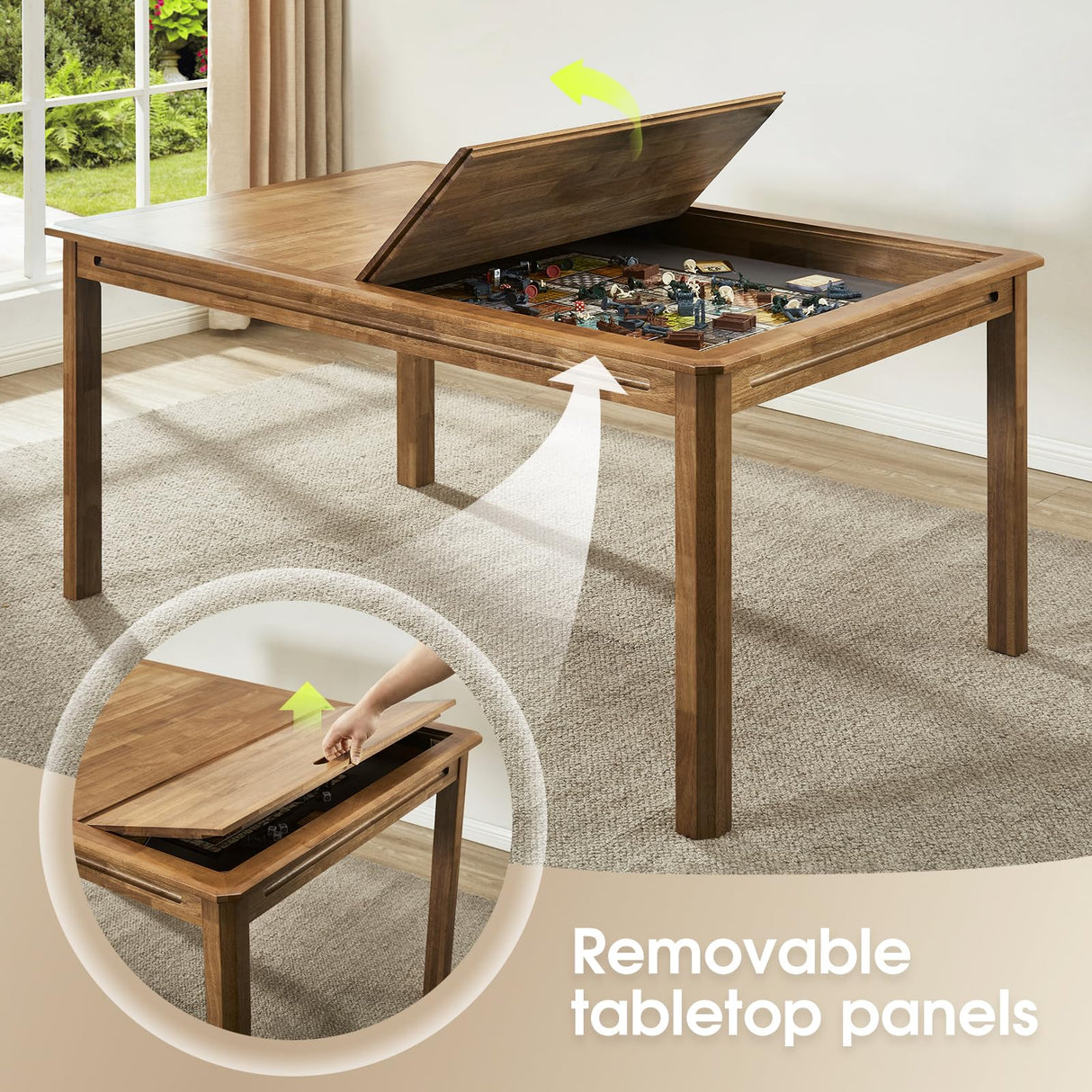 Board Game Table with Removable Table Top, Seats 4 to 6 Players with 4ft-9in x 2ft-9in Play Area, Includes Play Mat and Detachable Cup Holders, Minimal Assembly Required (Warm Walnut) Brimhart