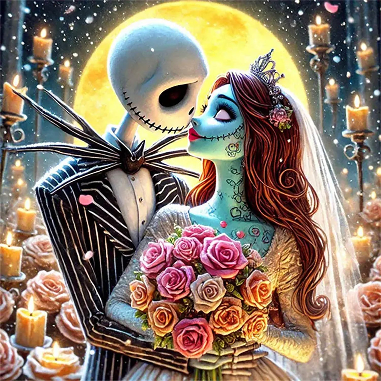 Christmas Jack and Sally Moon Flower Diamond Art Painting Kits for Adults,Diamond Painting Kits for Adults Beginners,5D DIY Full Drill Diamond Dot Gem Art Kits for Adult,Home Wall Decor 13.8x13.8 Inch AWLNKMC