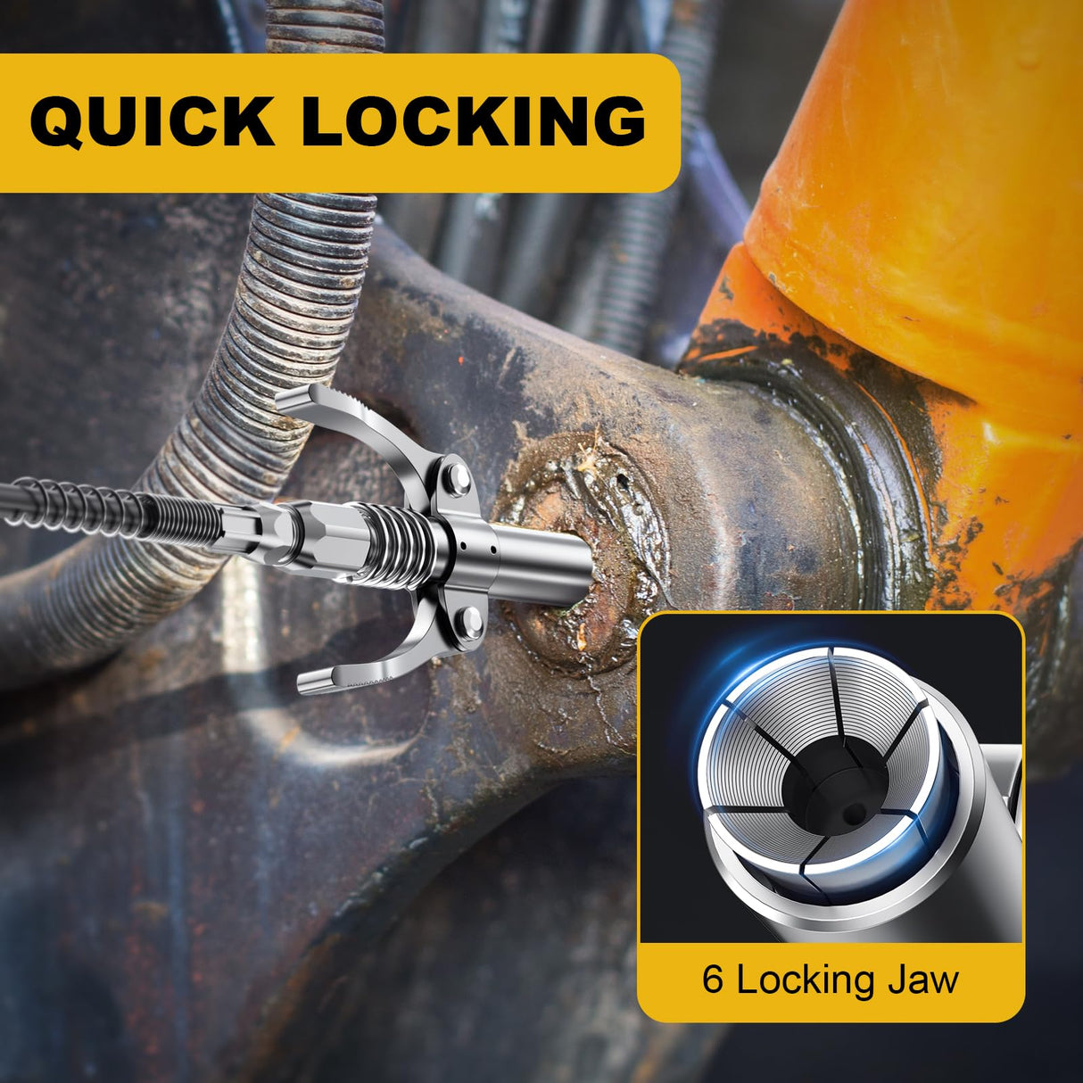 Fantictas Grease Gun Kit, 8000 PSI Leak-Proof Pistol Grip Grease Gun with Lock Coupler, 18" Spring Flex Hose, 14oz Load, 2 Standard Hose, Grease Injector, Needle, Coupler, Rigid Pipe, Sharp Nozzle Fantictas