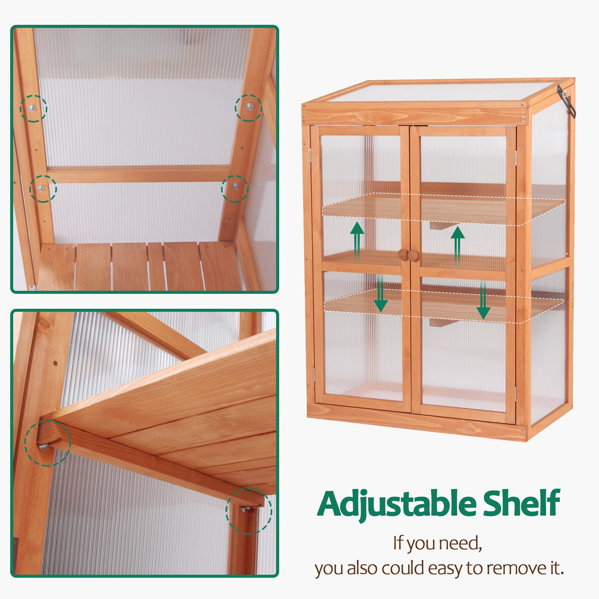 MCombo Greenhouse Wooden Cold Frame Greenhouse, Garden Portable Mini Greenhouse Cabinet, Raised Flower Planter Shelf Protection for Outdoor Indoor MCombo