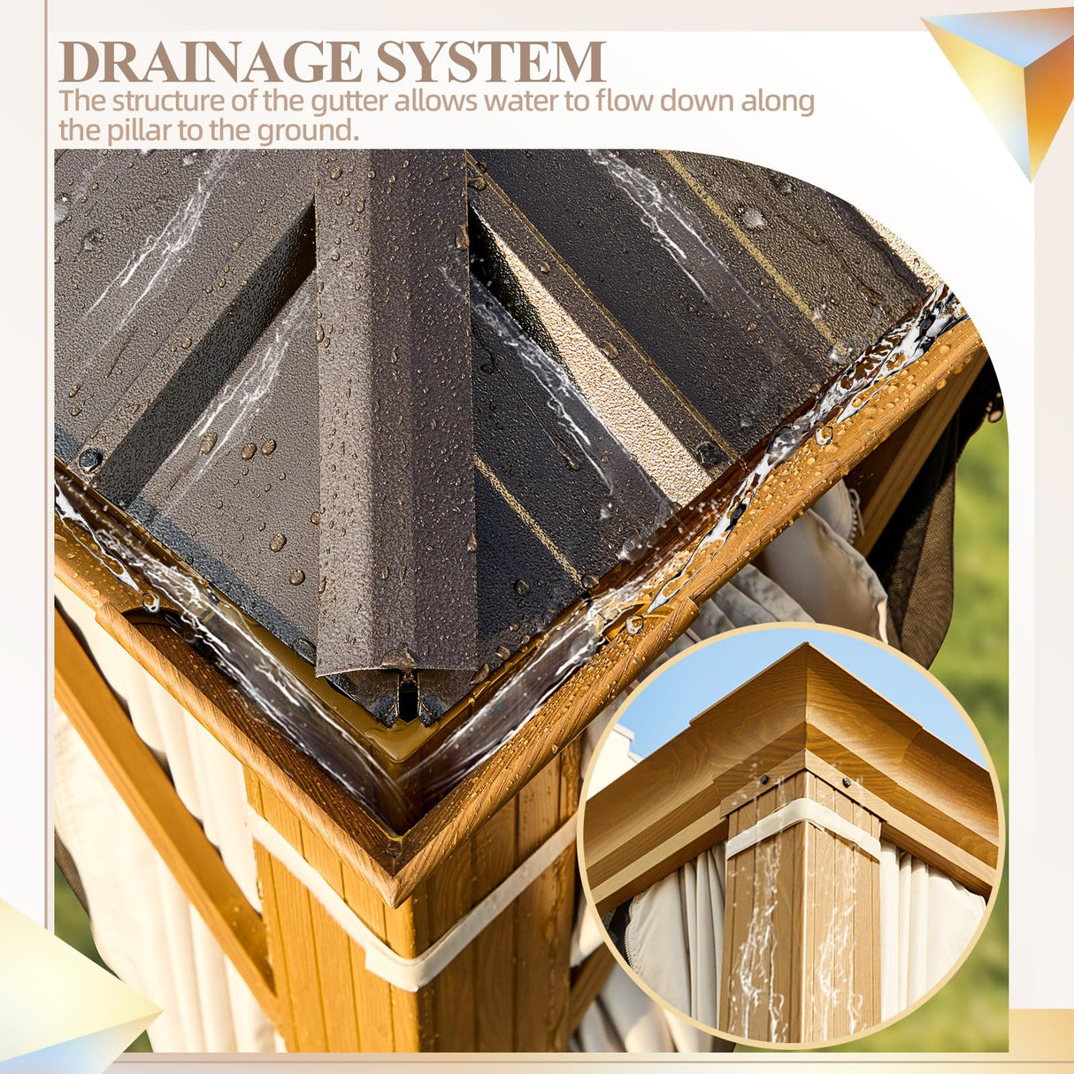 YOLENY 14' x 20' Hardtop Gazebo Faux Wood Grain Metal Gazebo with Aluminum Frame, Galvanized Steel Double Roof, Outdoor Patio Gazebo Pergolas with Netting and Curtains for Backyard, Patio, Lawns YOLENY