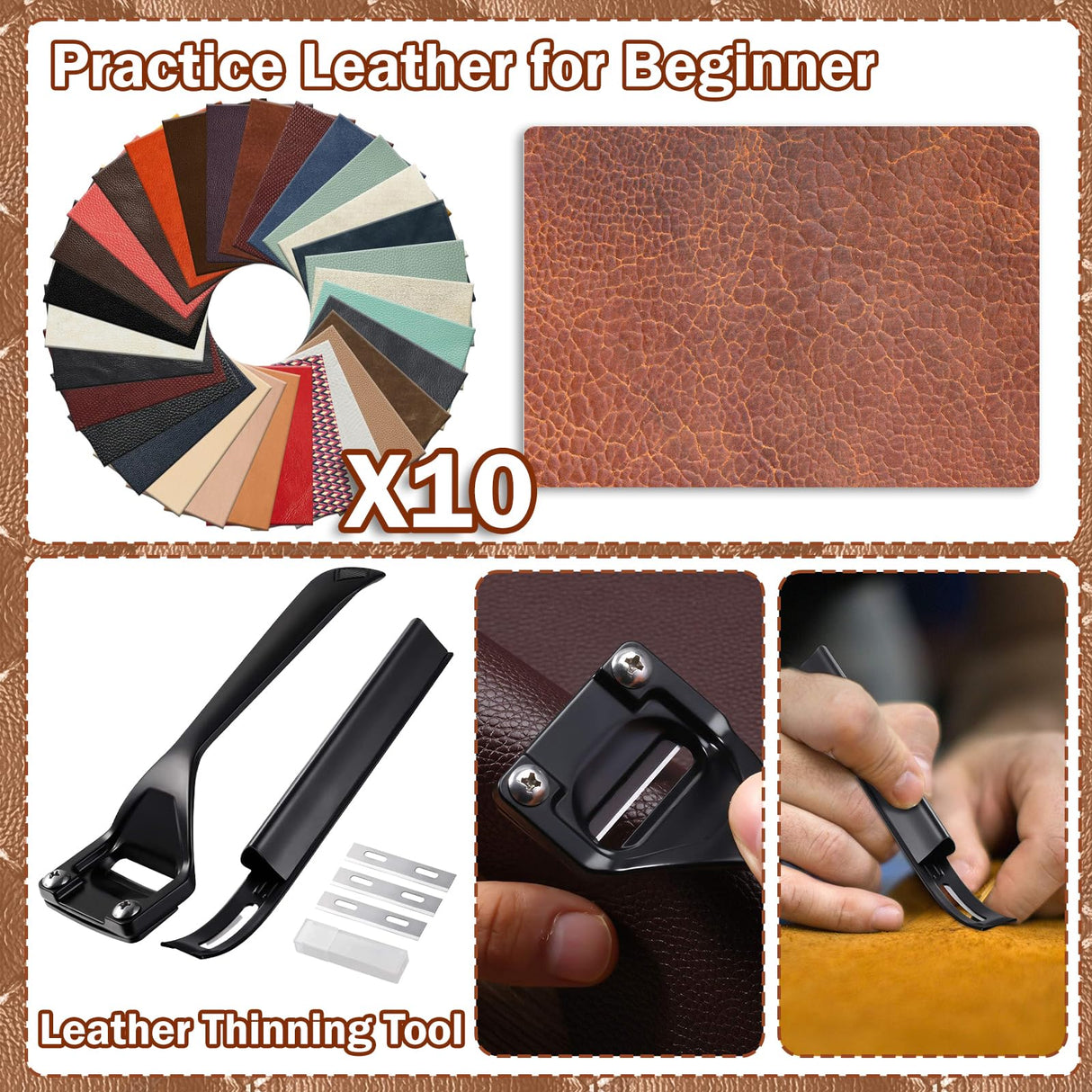 All-in-1 Leather Working Tools Kit for Beginners Professional, Starter Leather Tooling Crafting Working Making Tools and Supplies Kit Set for Adult, Include Leather Pony, Stamping Punching Tools intonly