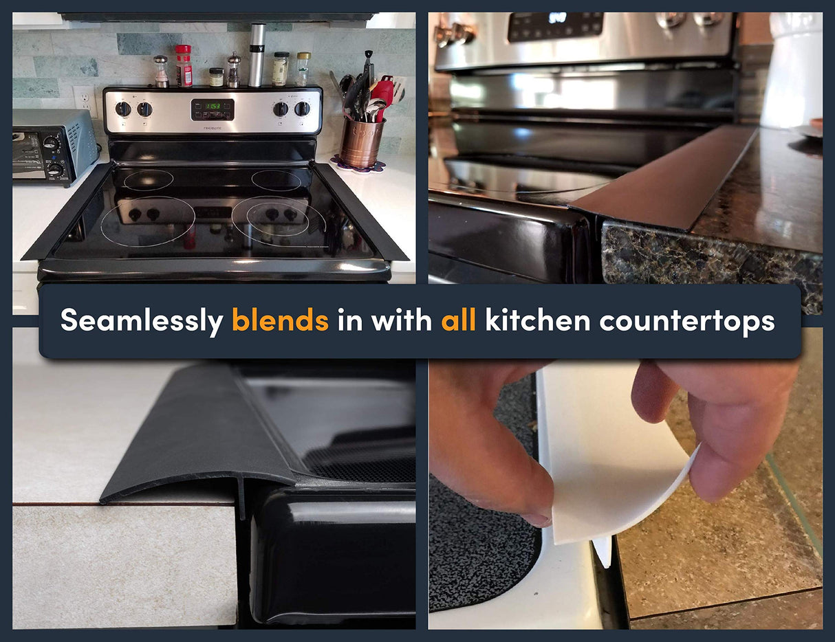 Linda’s Essentials Silicone Stove Gap Covers (2 Pack), Heat Resistant Oven Gap Filler Seals Gaps Between Stovetop and Counter, Easy to Clean Stove Gap Guard (21 Inches, Black) Linda's Essentials