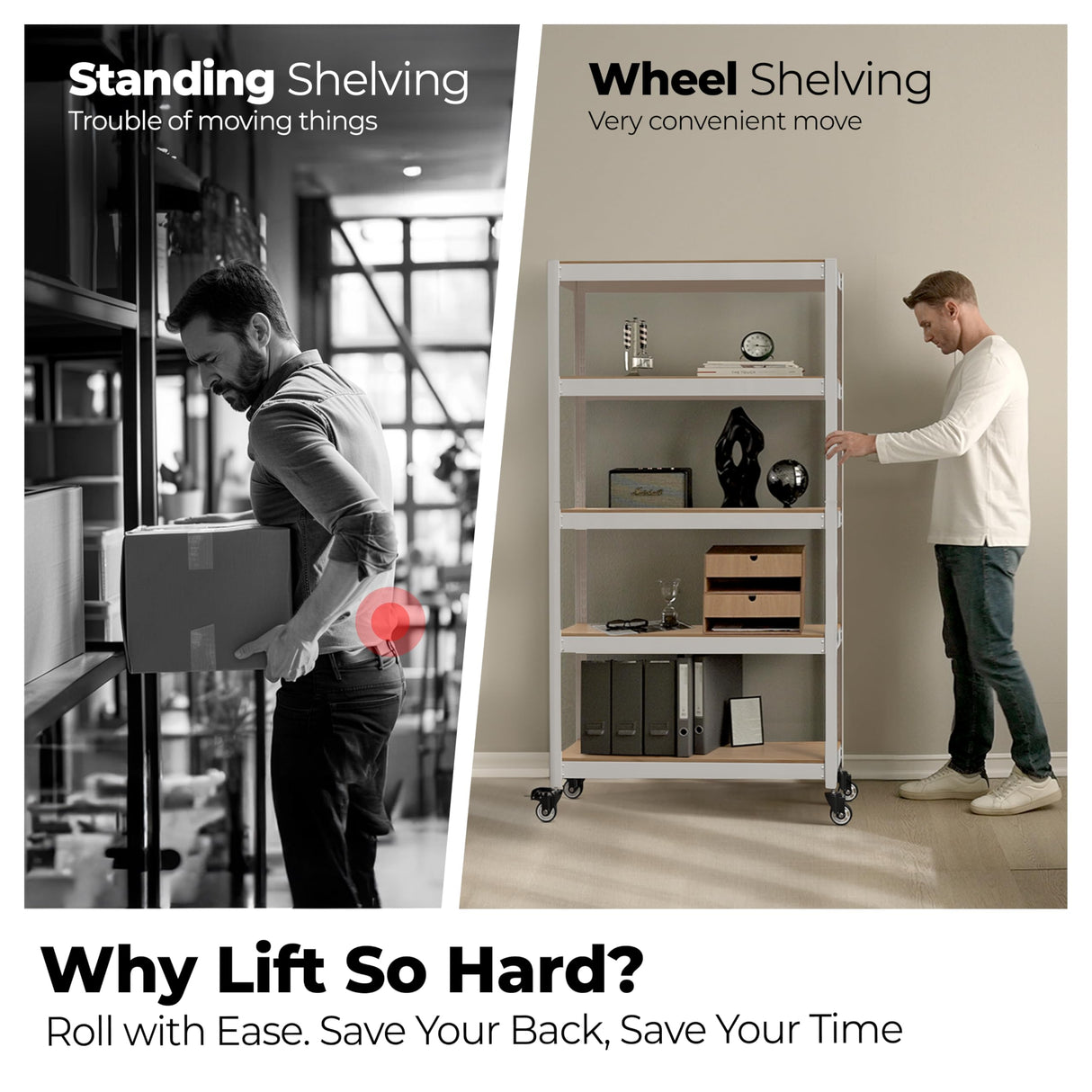 HOMEDANT House White 5-Tier Metal Boltless Rolling Cart Shelf Rack Casters Heavy Duty Wheel Shelving Unit Adjustable Storage Shelves Organizer Shelf Kitchen Garage 48.1" W x 18.5" D x 75.4" H 1Pack HOMEDANT