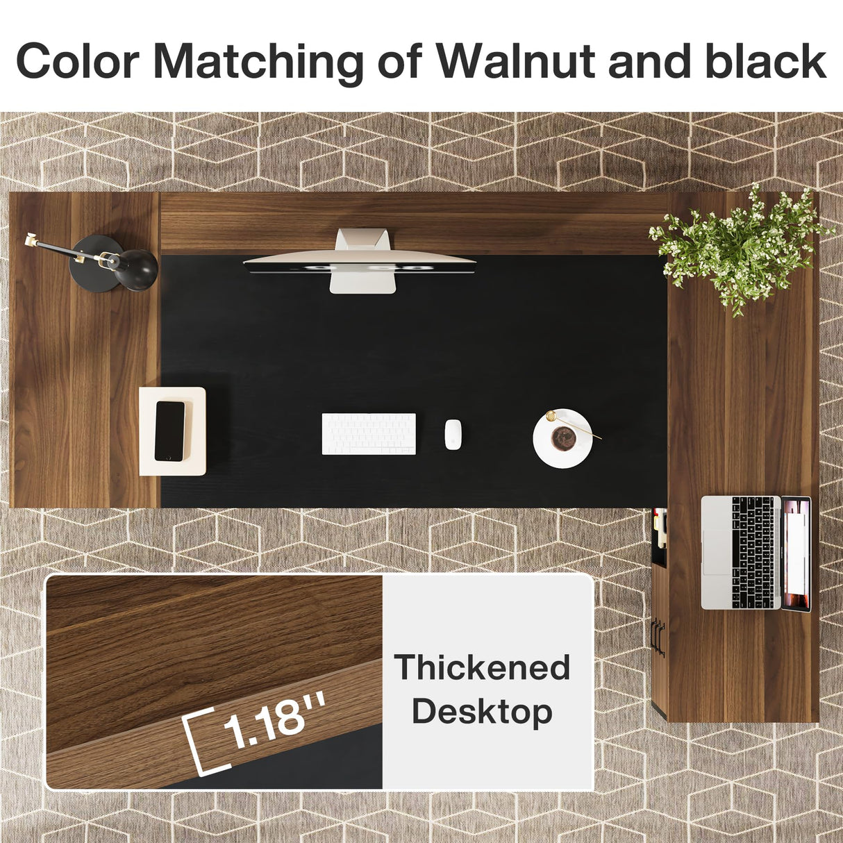 Tribesigns 78" L-Shaped Executive Office Desk, Large Modern Computer Desk with Drawers and Lateral File Cabinet, Business Furniture with Storage Shelves (Light Walnut + Black) Tribesigns