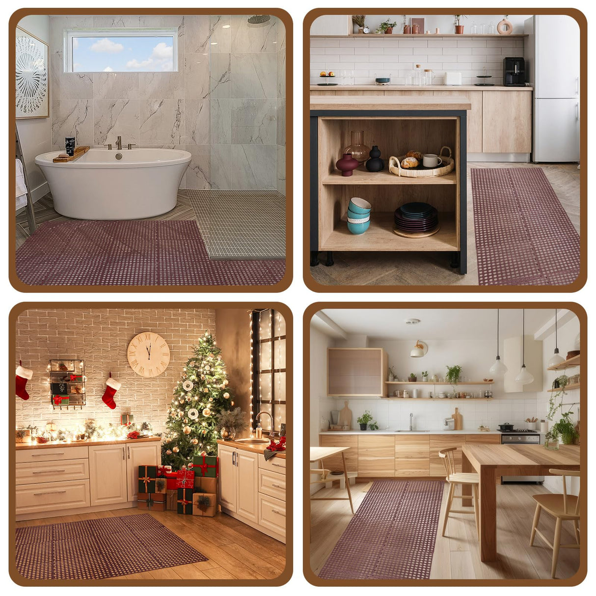 Tinideya 50 Pcs Drainage Interlocking Tiles Dry Deck Tiles 11.8'' X 11.8'' Interlocking Floor Tiles with Drain Holes, Non Slip TPE Soft Drainage Mats Modular Pool Floor Mat for Bathroom Patio (Brown) Tinideya