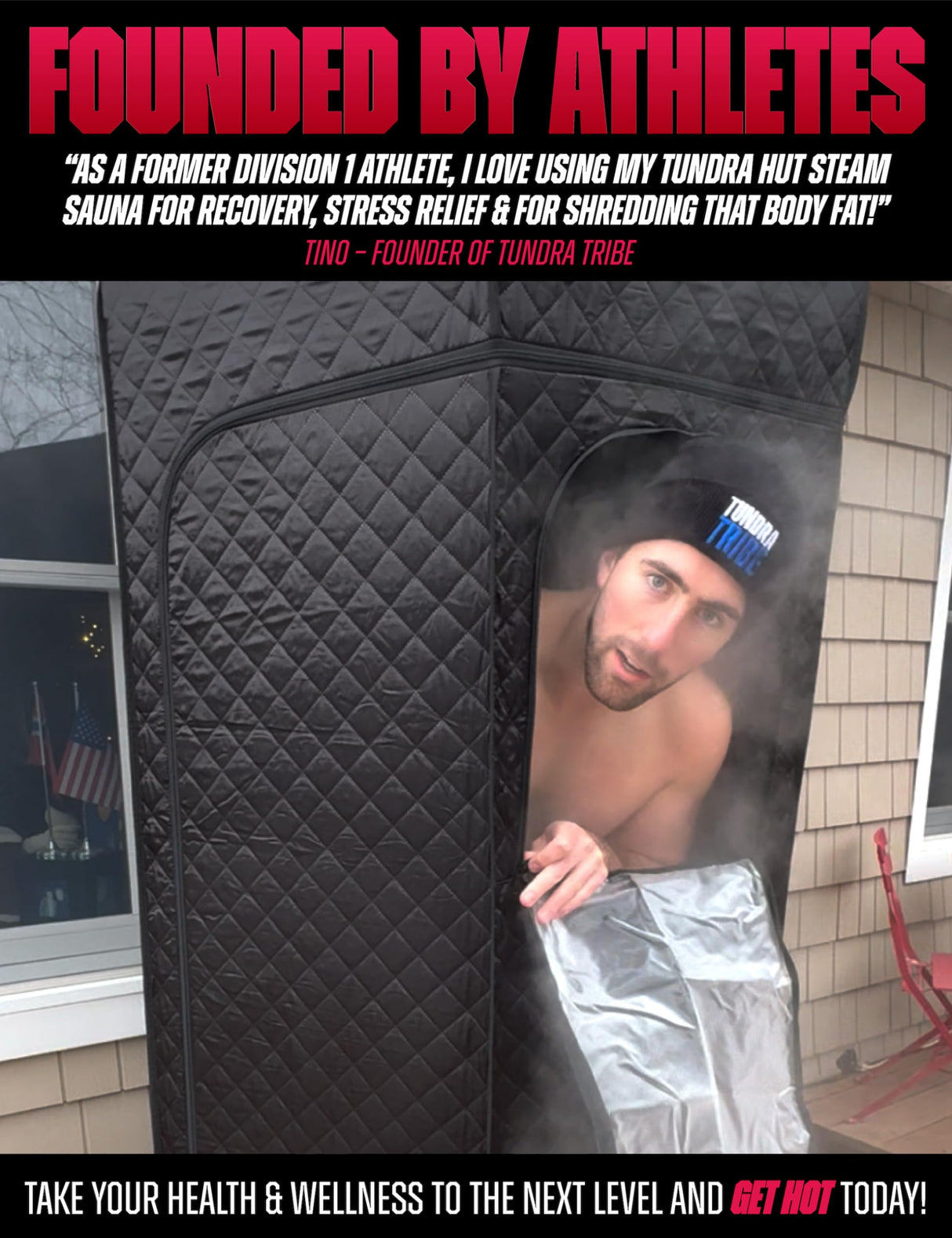 TUNDRA HUT XL Portable Home Sauna for Wellness & Relaxation | Steam-Heated Hexagon Model | 60-Min Rapid Steam Room Generator, Floor Mat, Towel, Chair & More | 2-Min Setup | USA Athlete Founded (THSX1) TUNDRA TRIBE