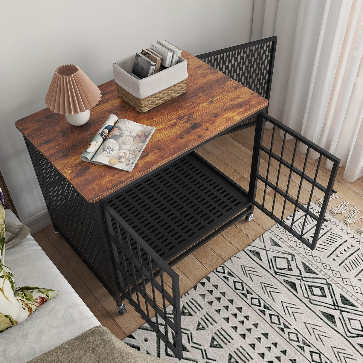 BOINN 42 inch Extra Large Dog Crate Furniture with Removable Trays, 3 Doors, 4 Wheels & 5 Locks - for Medium and Large Dogs BOINN