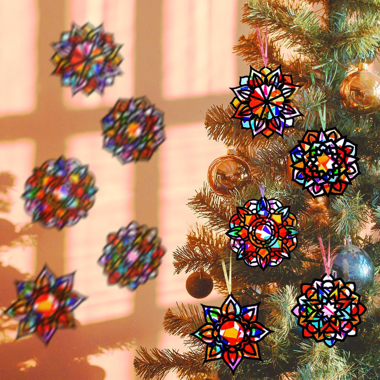 EggSun 36 Sets Mandala Suncatchers Craft Kit for Kids Adults Ornaments Stained Glass Window Arts and Crafts Paper Kit for VBS Classroom Holiday Birthday Projects Home Party Decorations Ages 4 8 12 EggSun