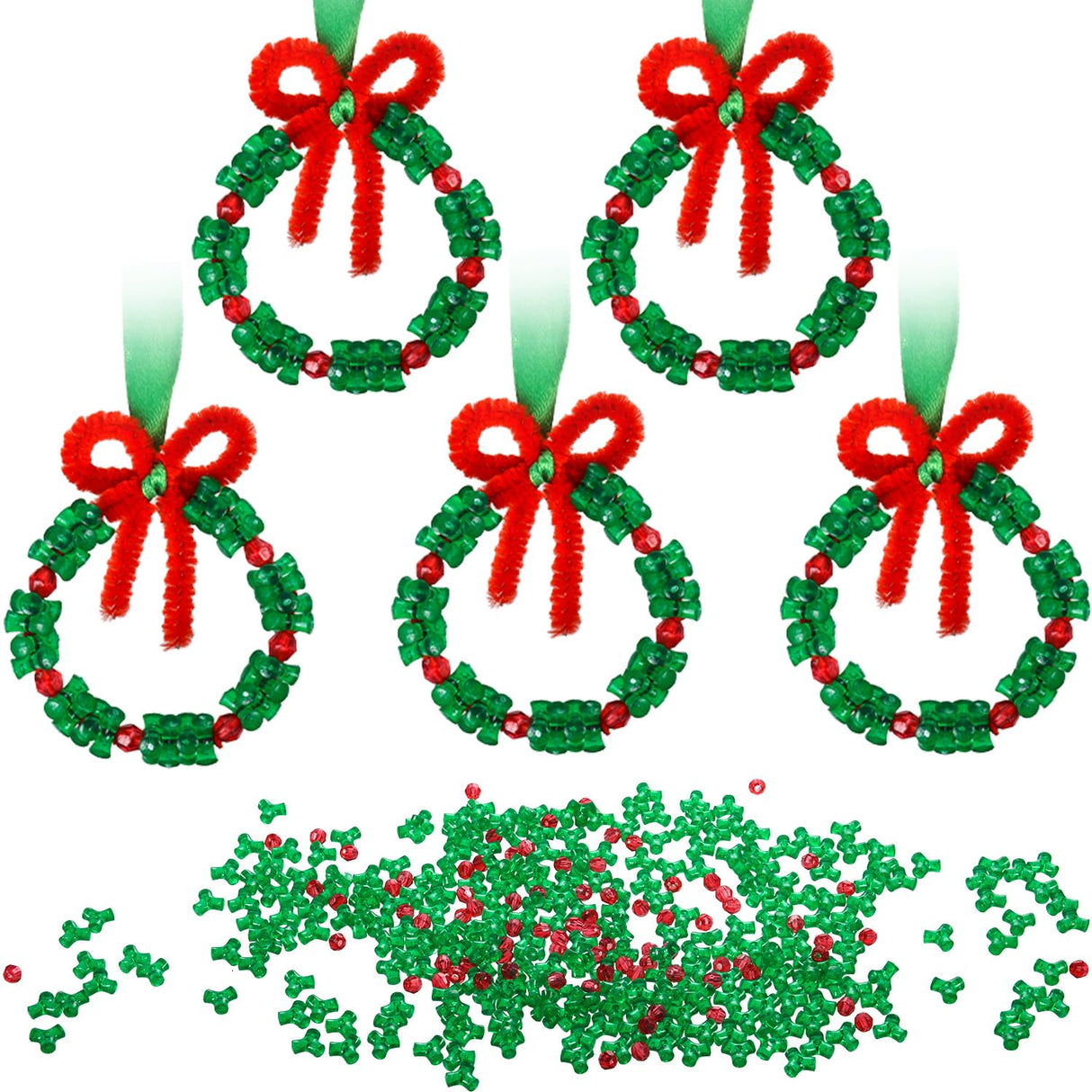 48 Sets Christmas Beaded Ornament Kit DIY Craft Bead Christmas Tree Hanging Decorations for Craft Wreath Holiday Party Xmas Tree Decor Gejoy