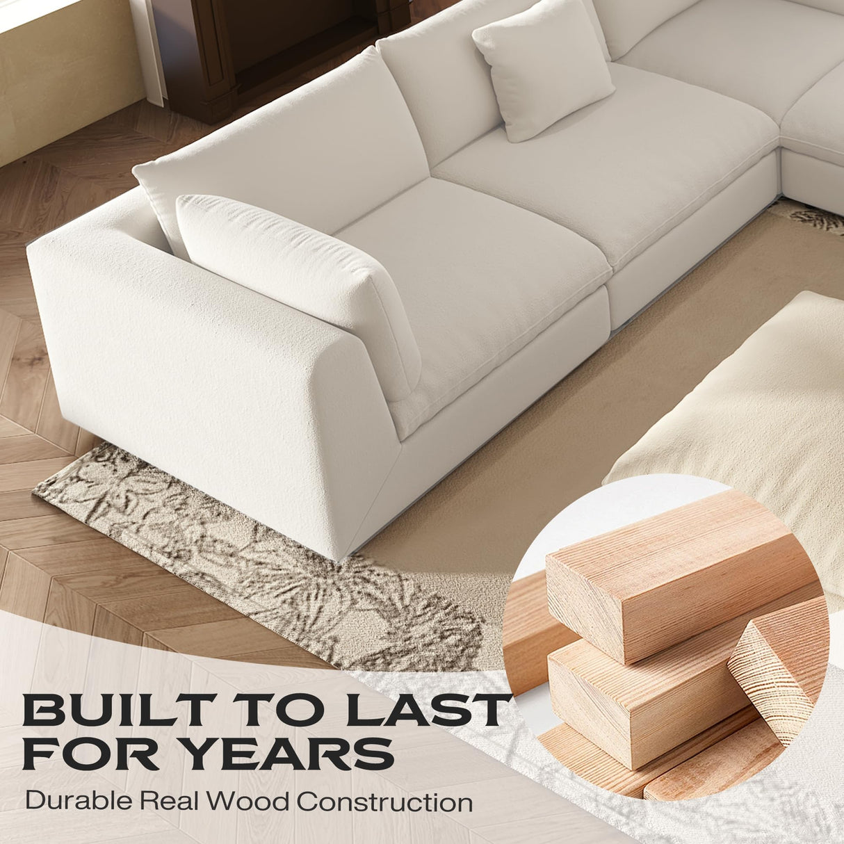 Fajiani Oversized Modular Sectional Sofa,Cloud Couch Deep Seat Sofa Cushion Covers Removable, Oversized Sectional Couches for Living Room (Loveseat-Cream White) Fajiani