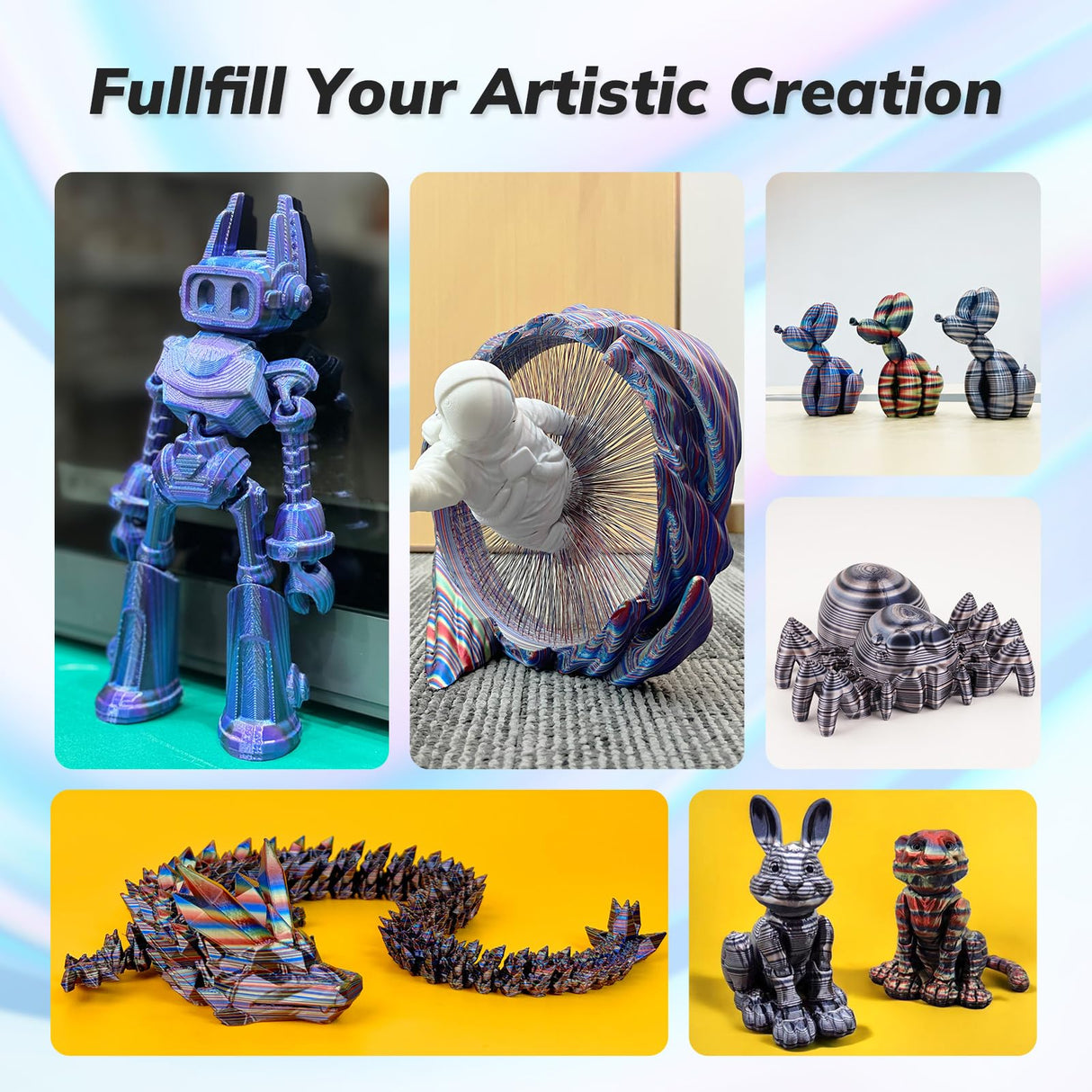 AMOLEN Silk PLA 3D Printer Filament, Shiny Multicolor Rainbow PLA Filament 1.75mm, Fast Color Change PLA 3D Printing Filament for Most FDM 3D Printer, Black Turquoise Magenta, 1kg (2.2lbs) AMOLEN