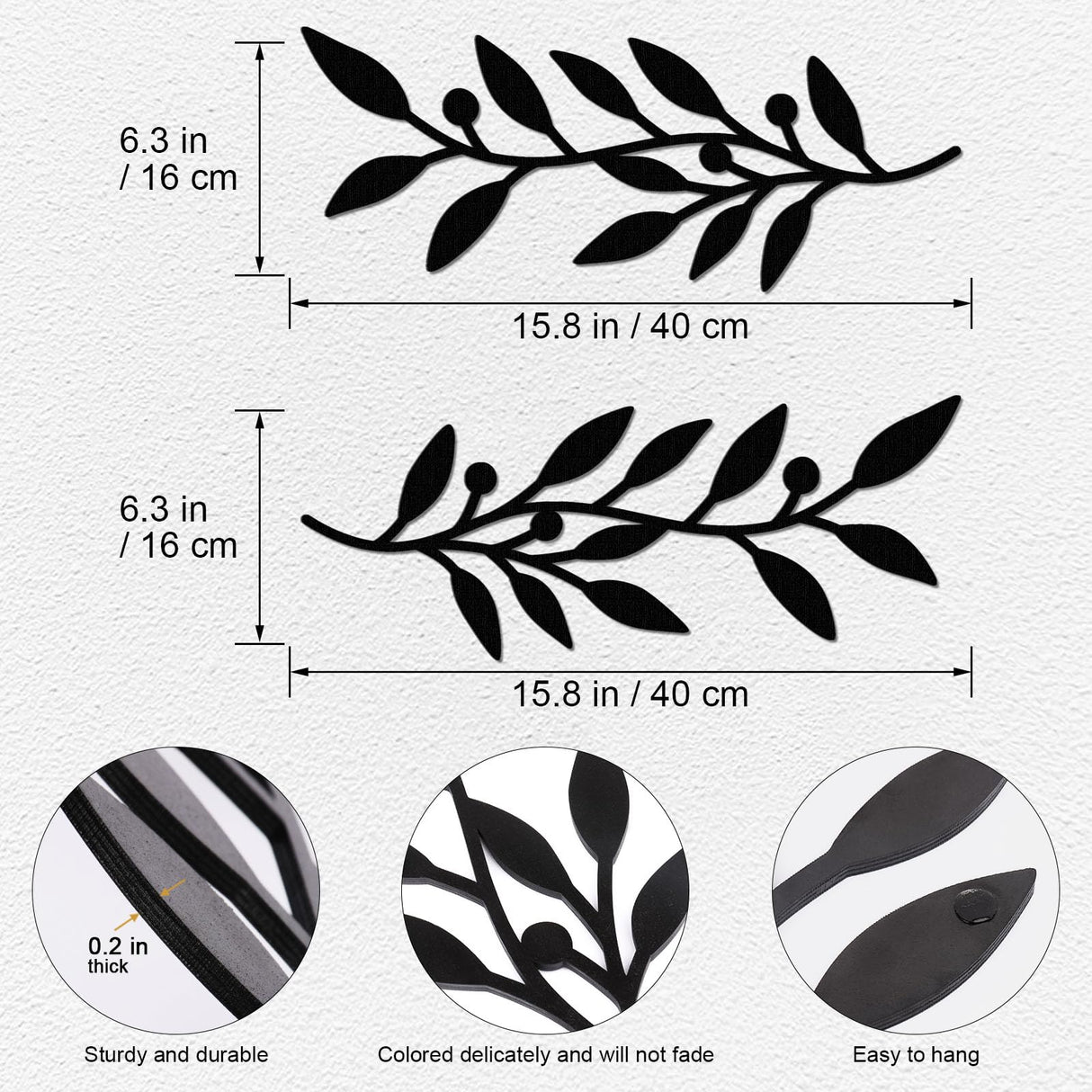 Zzbakress 2 Pieces Wooden Vine Olive Branch Leaf Leaf Wall Decor,Farmhouse Signs for Living Room Decoration (Black) Zzbakress